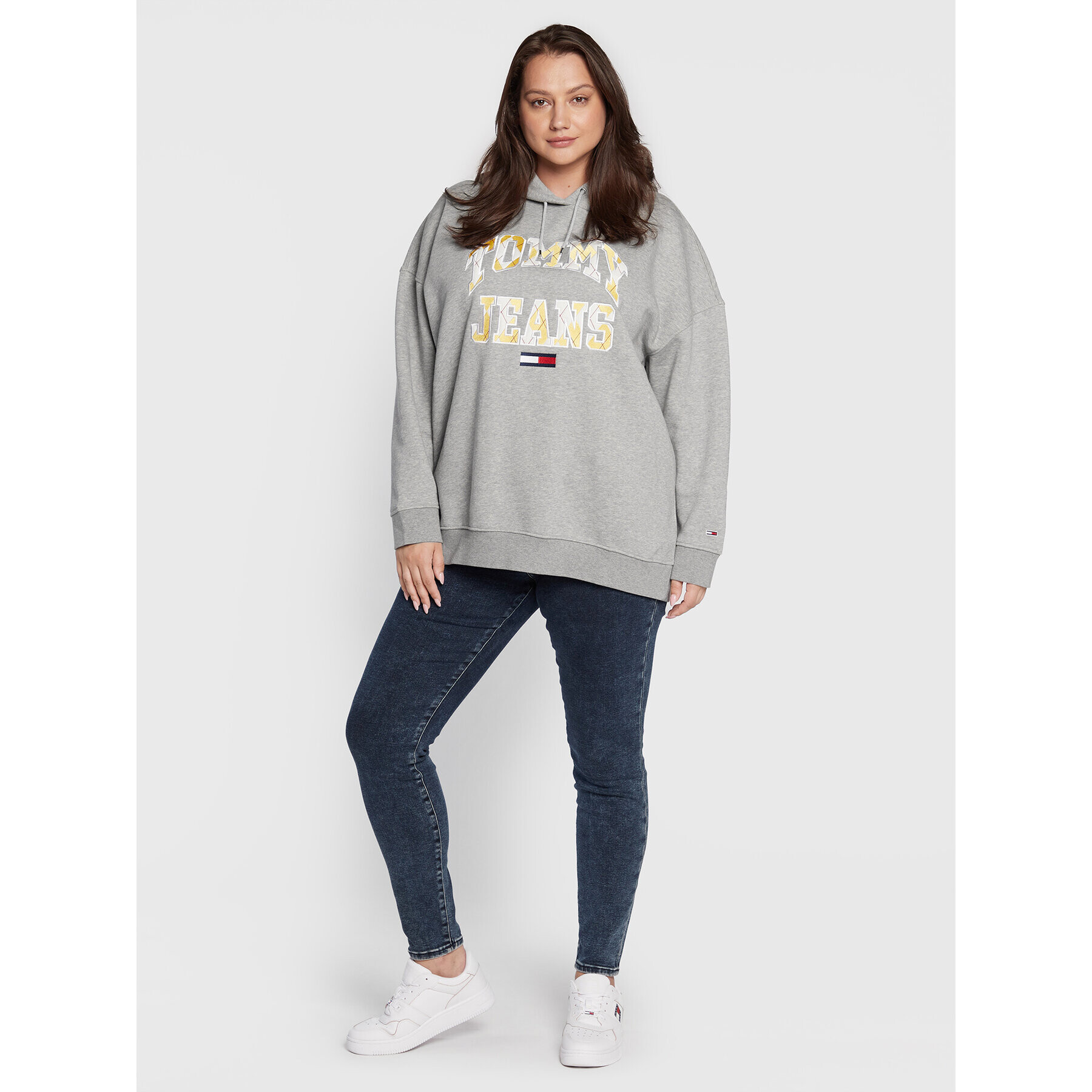 Tommy Jeans Curve Mikina College Argyle DW0DW12053 Šedá Oversize - Pepit.cz