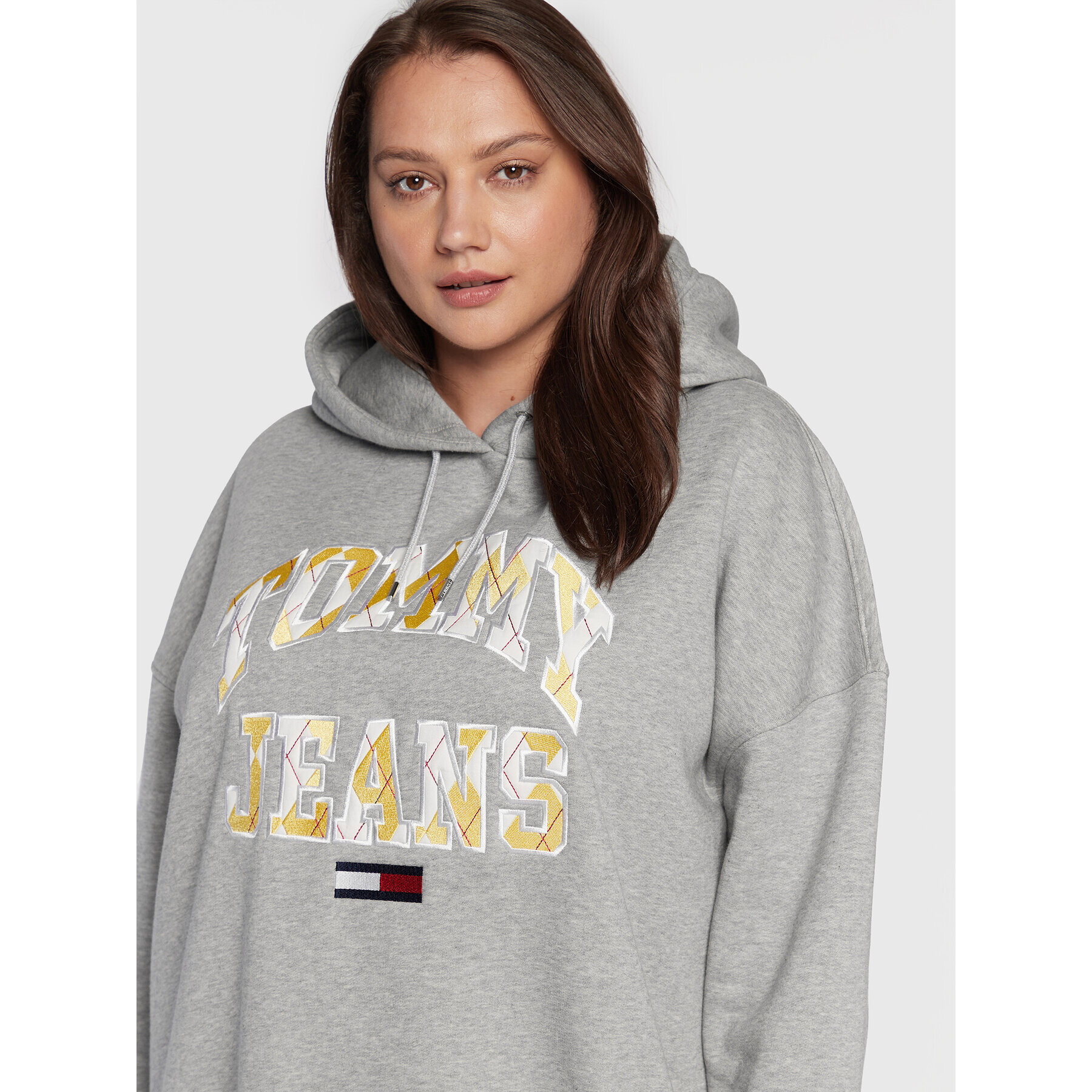 Tommy Jeans Curve Mikina College Argyle DW0DW12053 Šedá Oversize - Pepit.cz