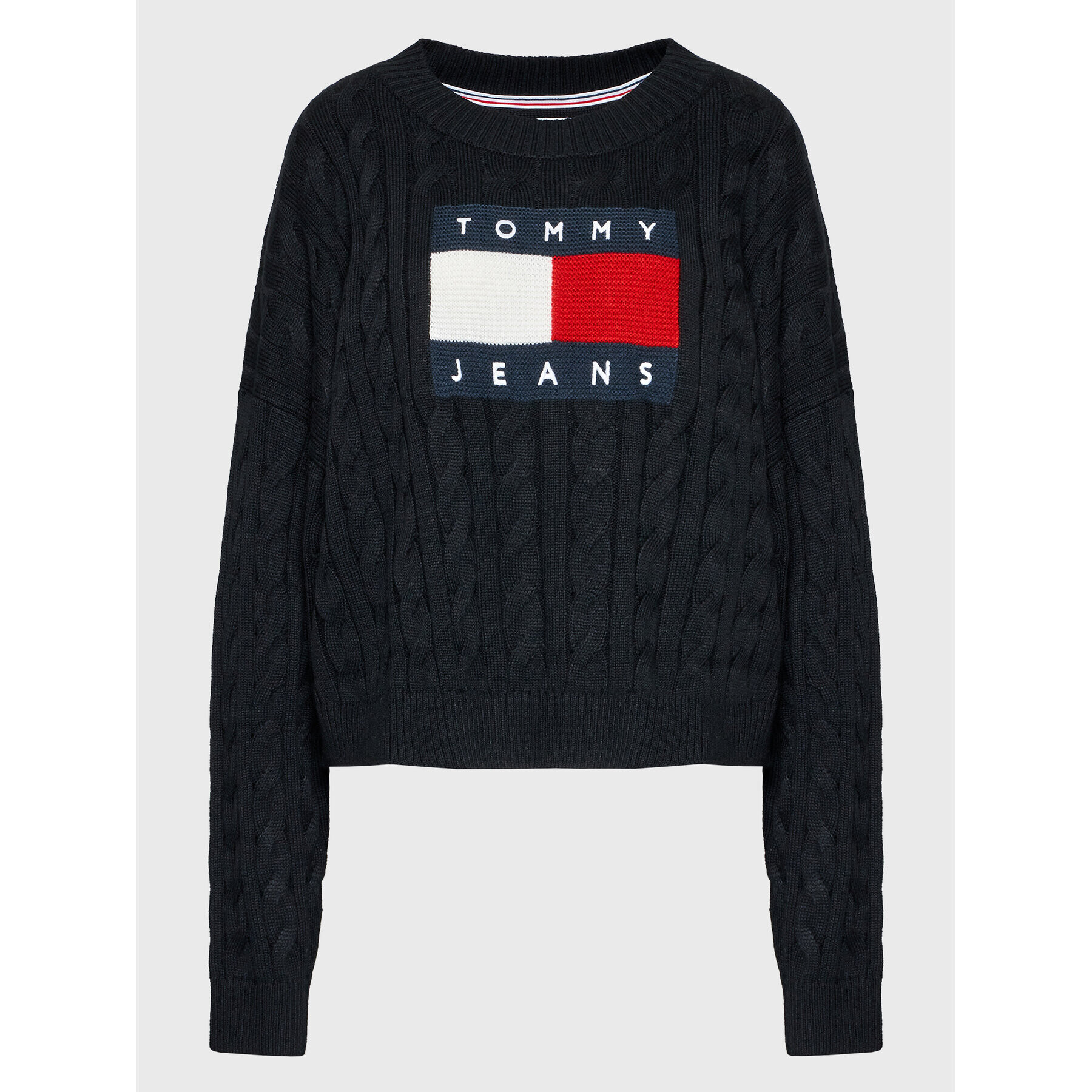 Tommy Jeans Curve Svetr Center Flag DW0DW14569 Černá Boxy Fit - Pepit.cz