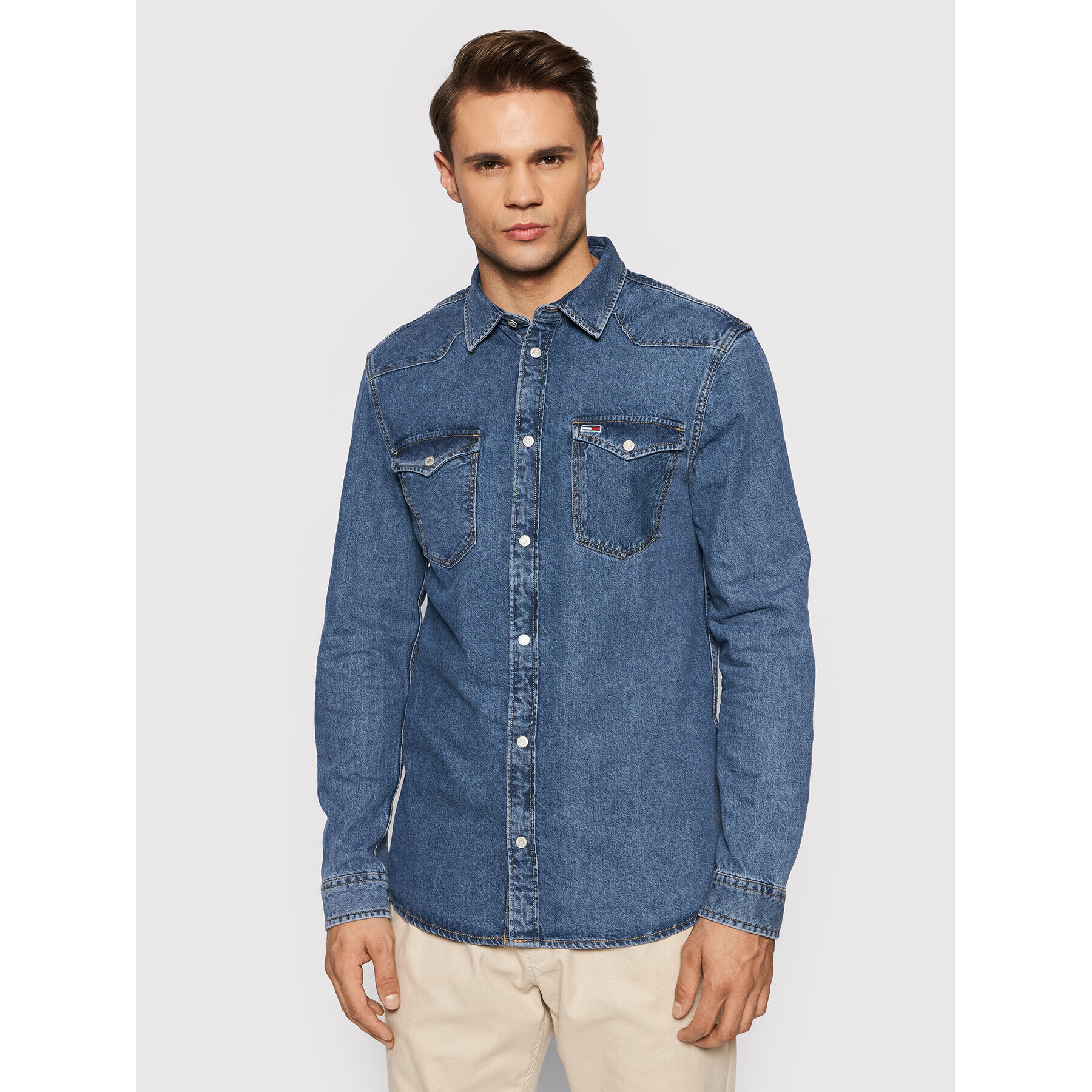 Tommy Jeans džínová košile Western DM0DM11860 Modrá Regular Fit - Pepit.cz