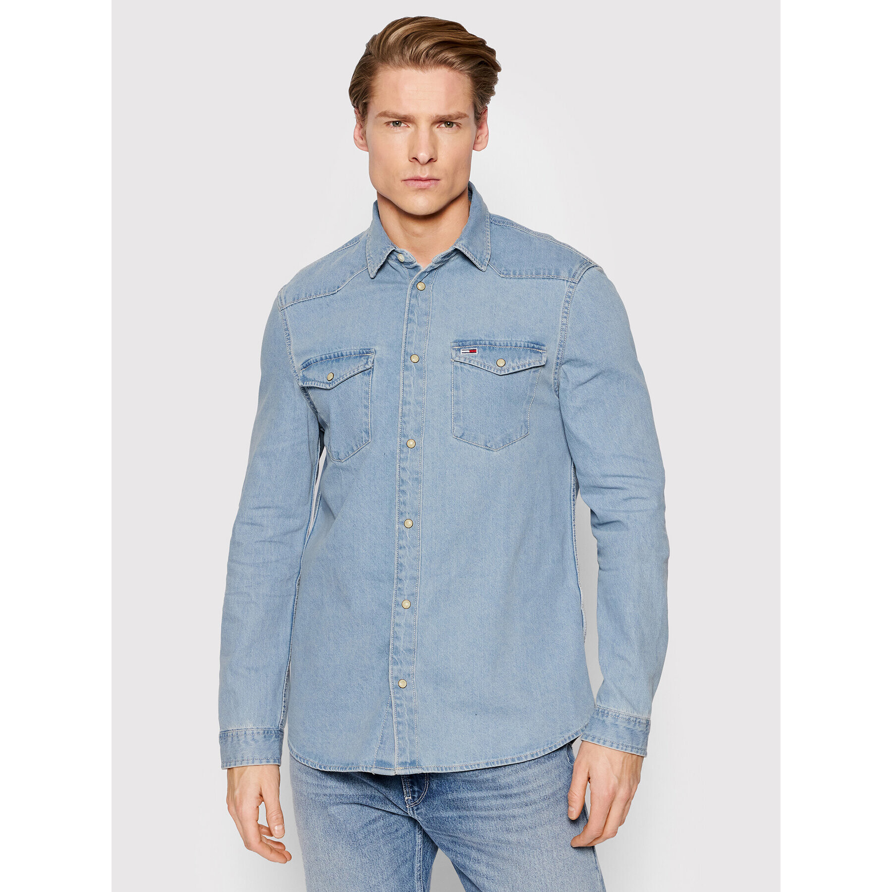 Tommy Jeans džínová košile Western DM0DM12313 Modrá Regular Fit - Pepit.cz