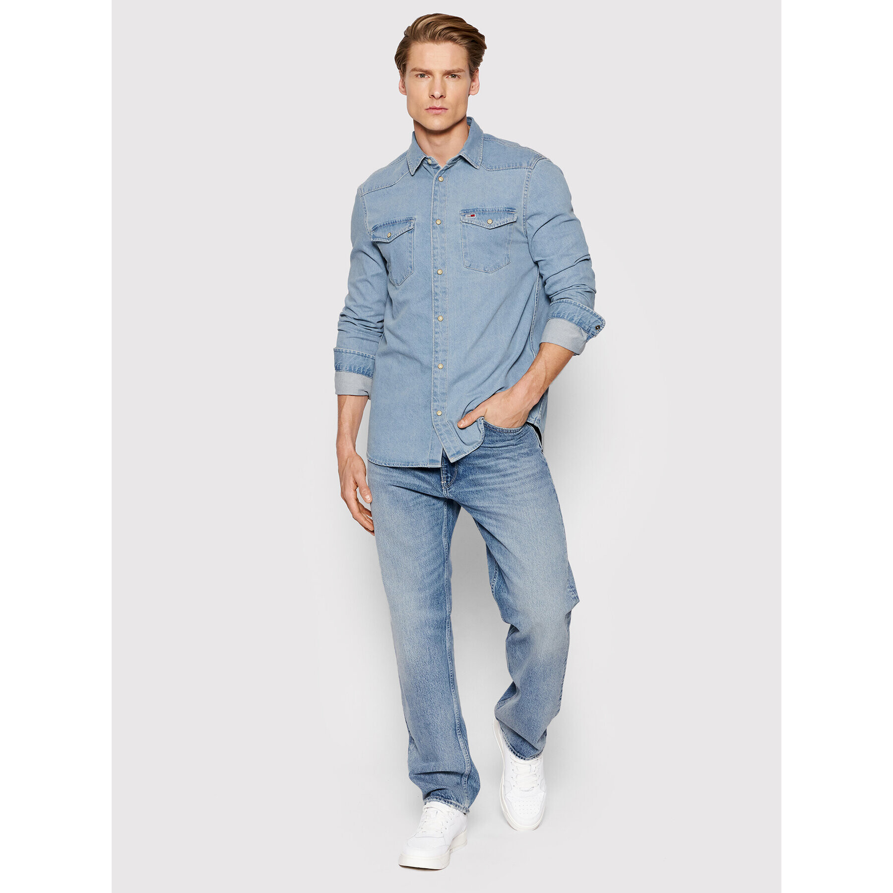 Tommy Jeans džínová košile Western DM0DM12313 Modrá Regular Fit - Pepit.cz