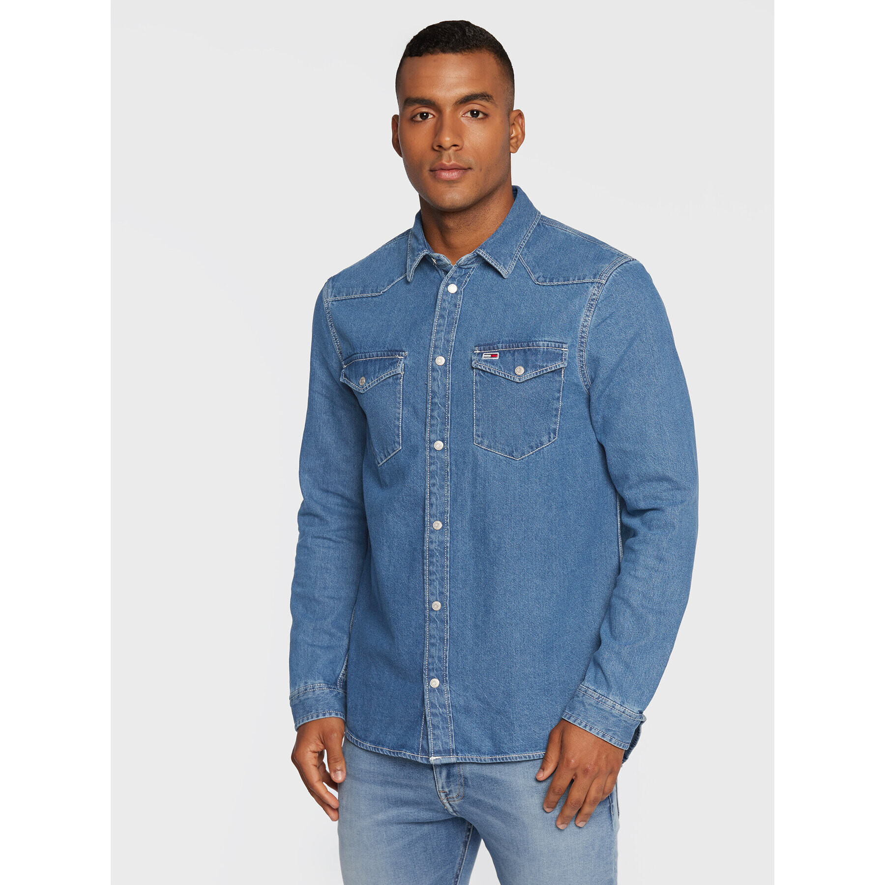 Tommy Jeans džínová košile Western DM0DM15147 Modrá Regular Fit - Pepit.cz