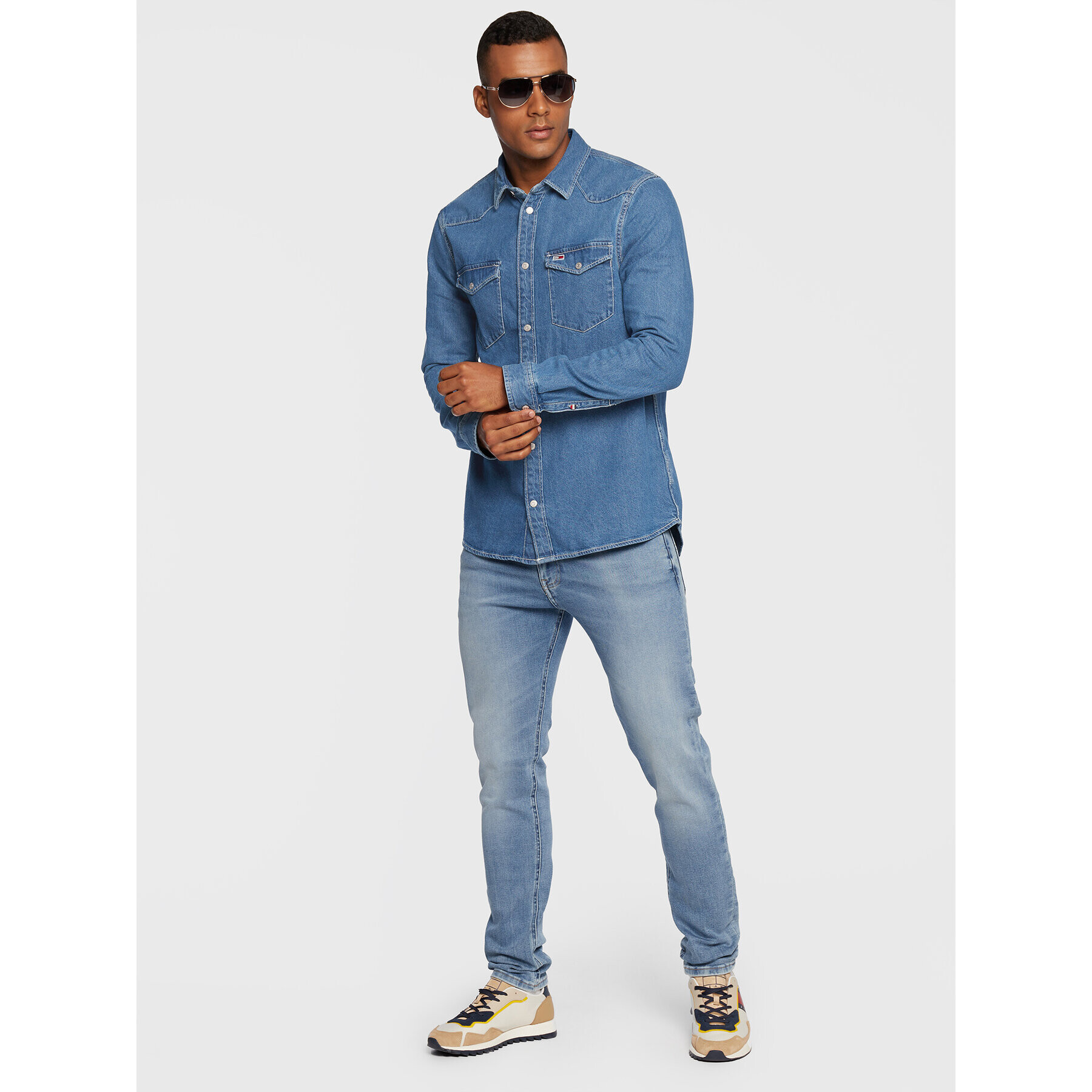 Tommy Jeans džínová košile Western DM0DM15147 Modrá Regular Fit - Pepit.cz