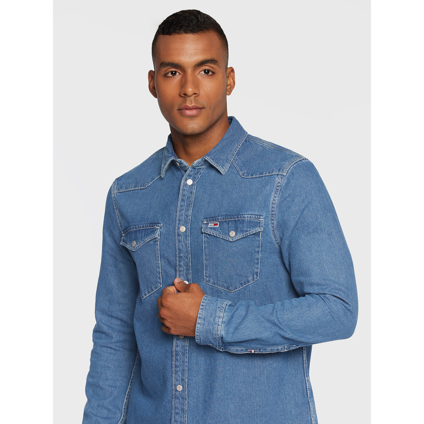 Tommy Jeans džínová košile Western DM0DM15147 Modrá Regular Fit - Pepit.cz