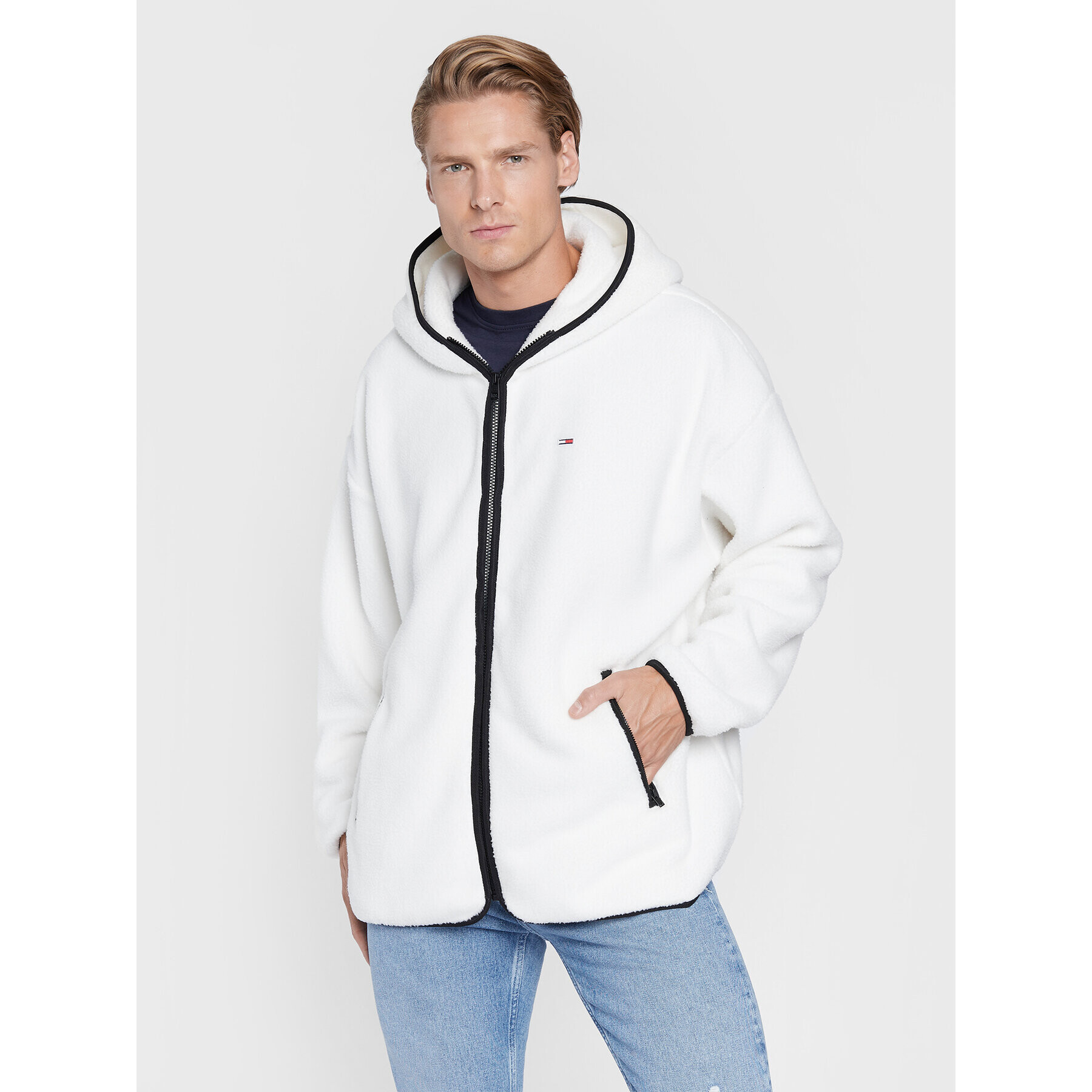 Tommy Jeans Fleecová mikina Collegiate Sherpa DM0DM15290 Bílá Regular Fit - Pepit.cz