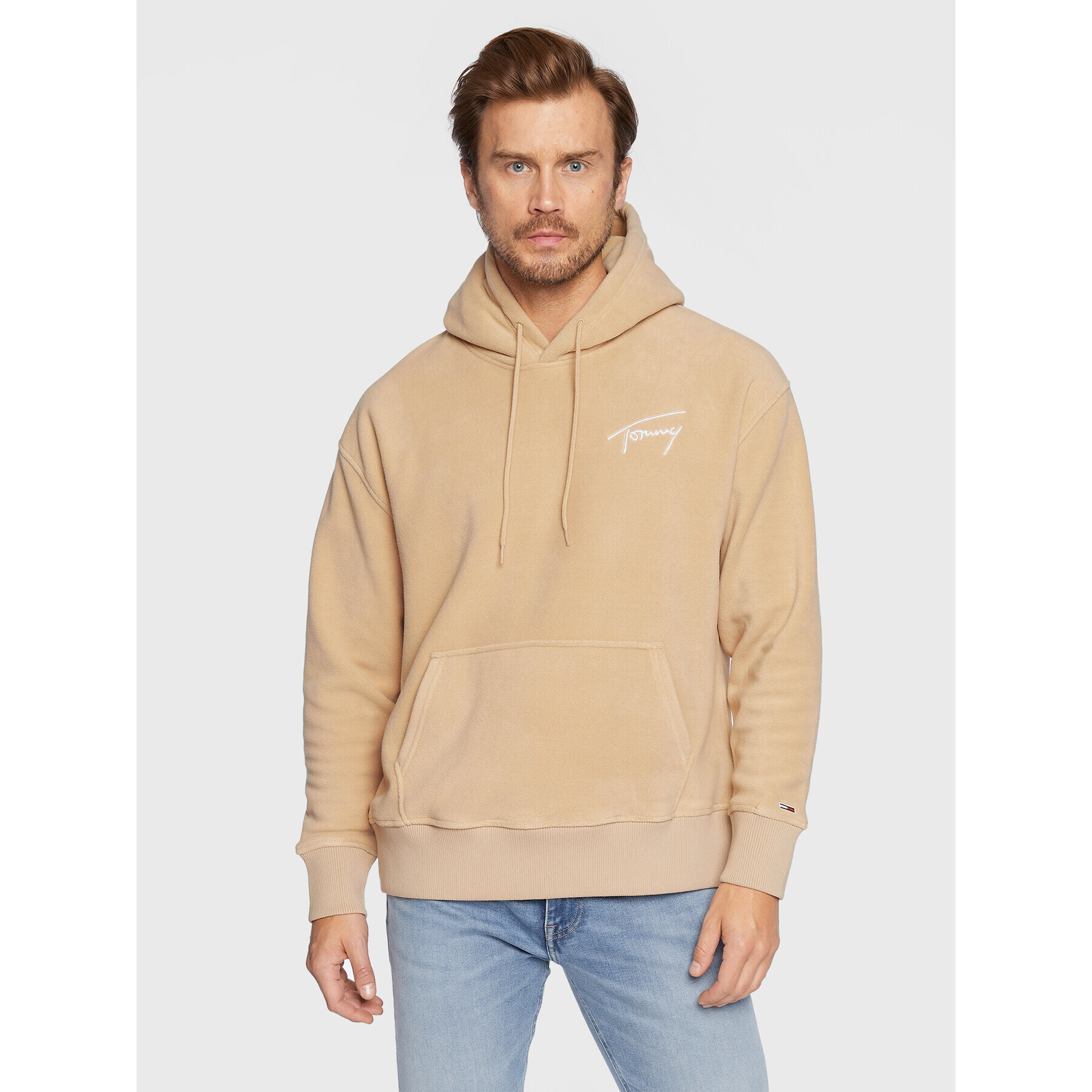 Tommy Jeans Fleecová mikina Signature DM0DM15030 Béžová Relaxed Fit - Pepit.cz