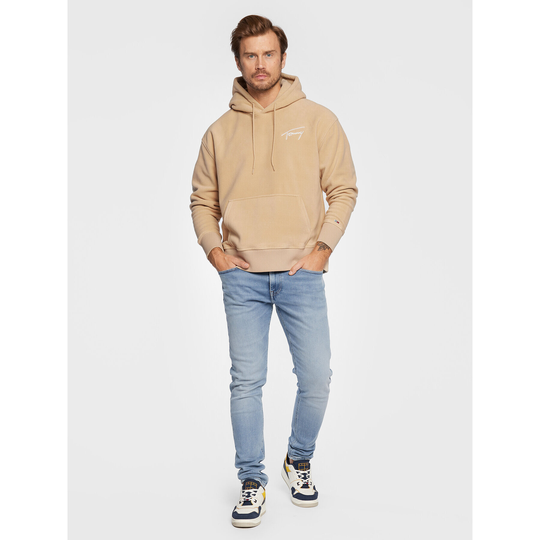 Tommy Jeans Fleecová mikina Signature DM0DM15030 Béžová Relaxed Fit - Pepit.cz