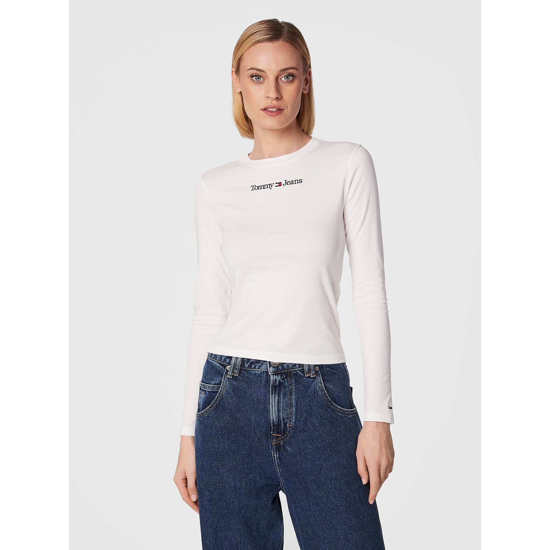 Tommy Jeans Halenka Baby Serif Linear DW0DW14363 Bílá Regular Fit - Pepit.cz