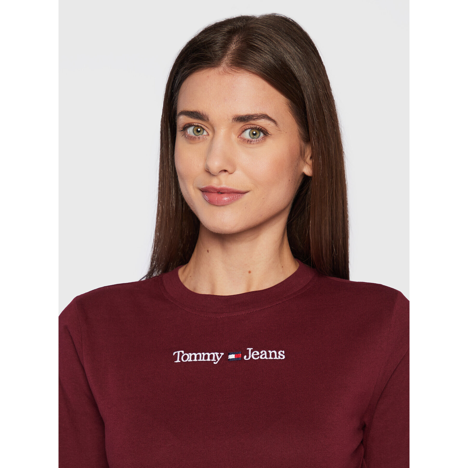 Tommy Jeans Halenka Baby Serif Linear DW0DW14363 Bordó Regular Fit - Pepit.cz