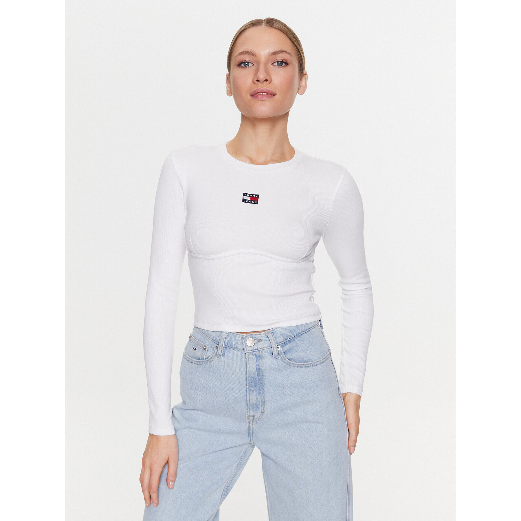 Tommy Jeans Halenka Bby Xs Badge Ls DW0DW15298 Bílá Slim Fit - Pepit.cz