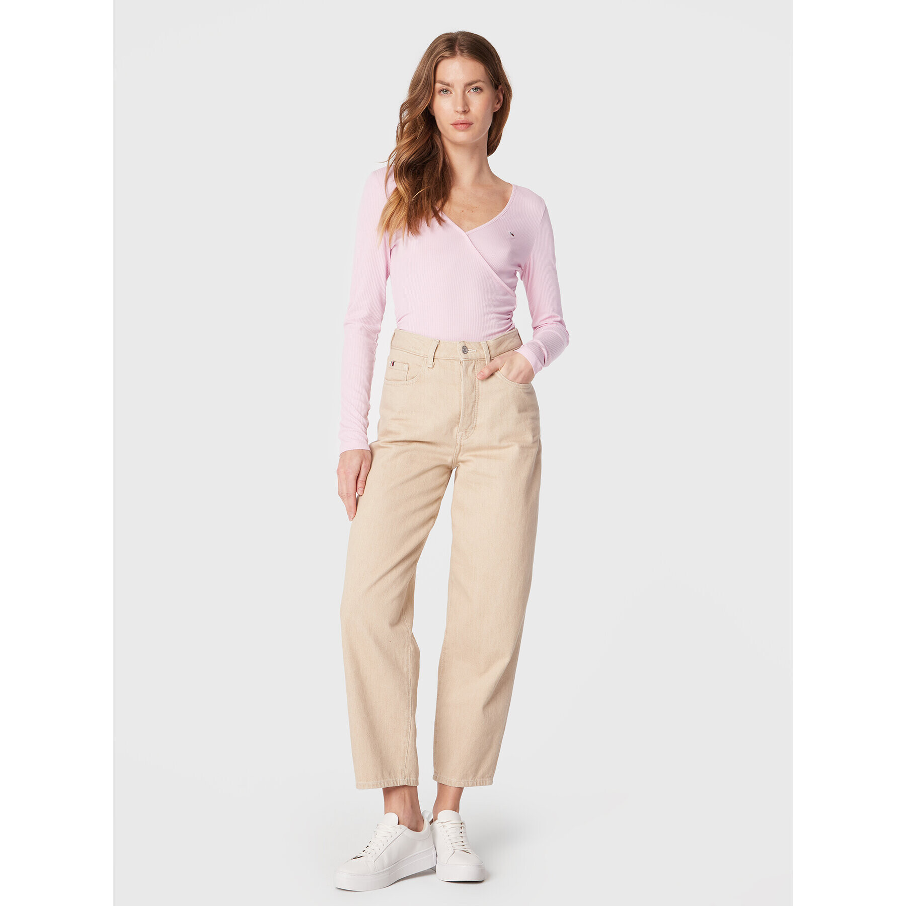 Tommy Jeans Halenka Crop Rib Wrap Ruching DW0DW14326 Růžová Slim Fit - Pepit.cz