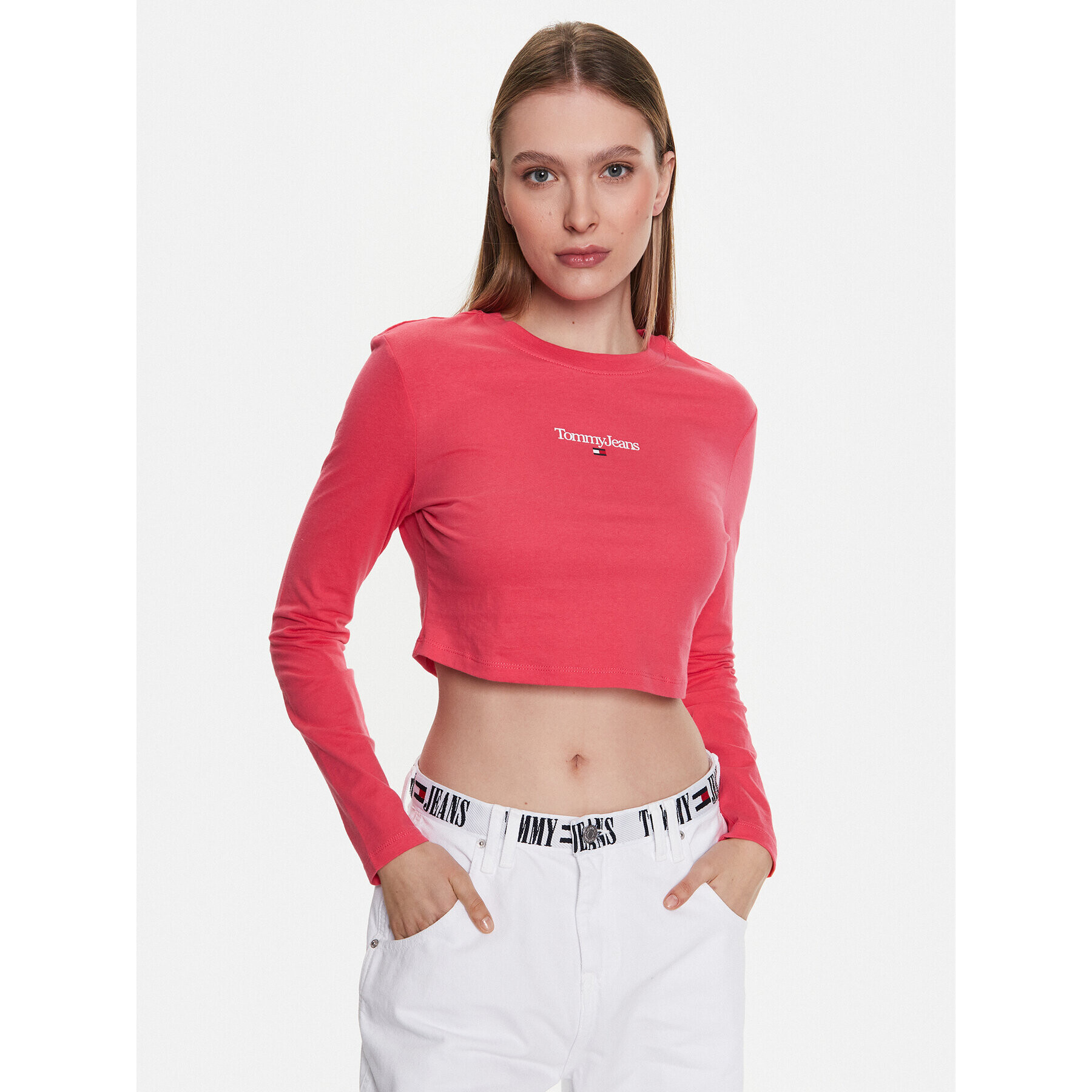 Tommy Jeans Halenka Essential Logo DW0DW15443 Růžová Cropped Fit - Pepit.cz