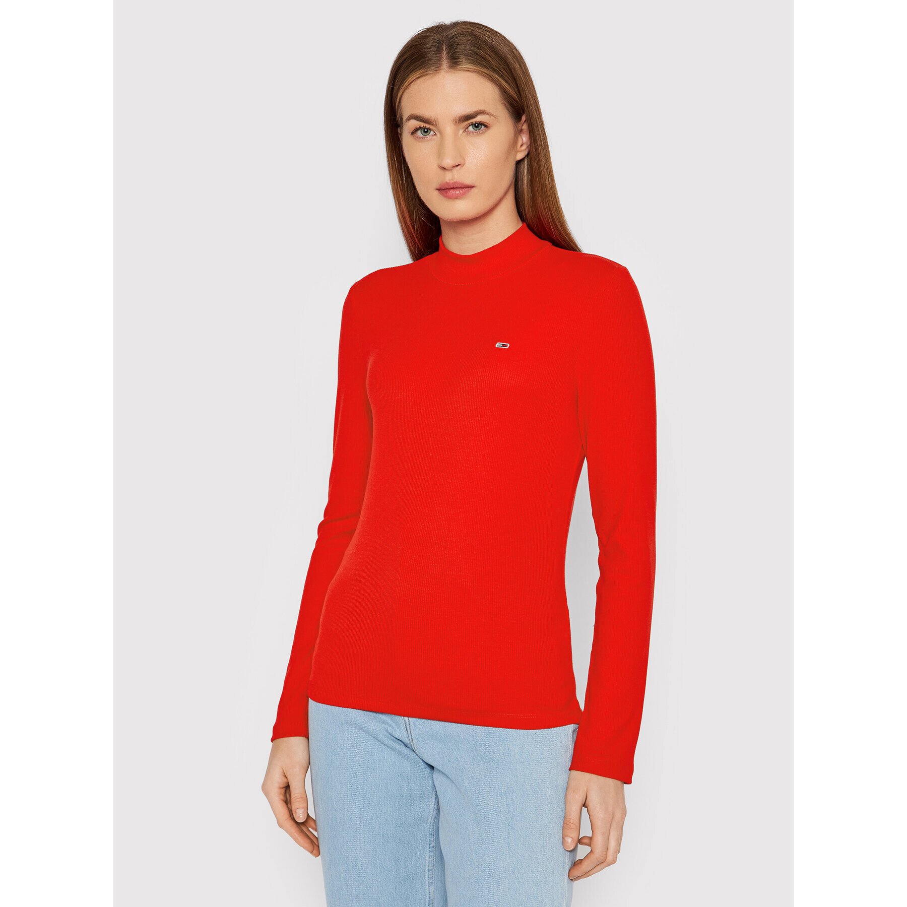 Tommy Jeans Halenka Rib Mock Neck DW0DW12014 Červená Slim Fit - Pepit.cz