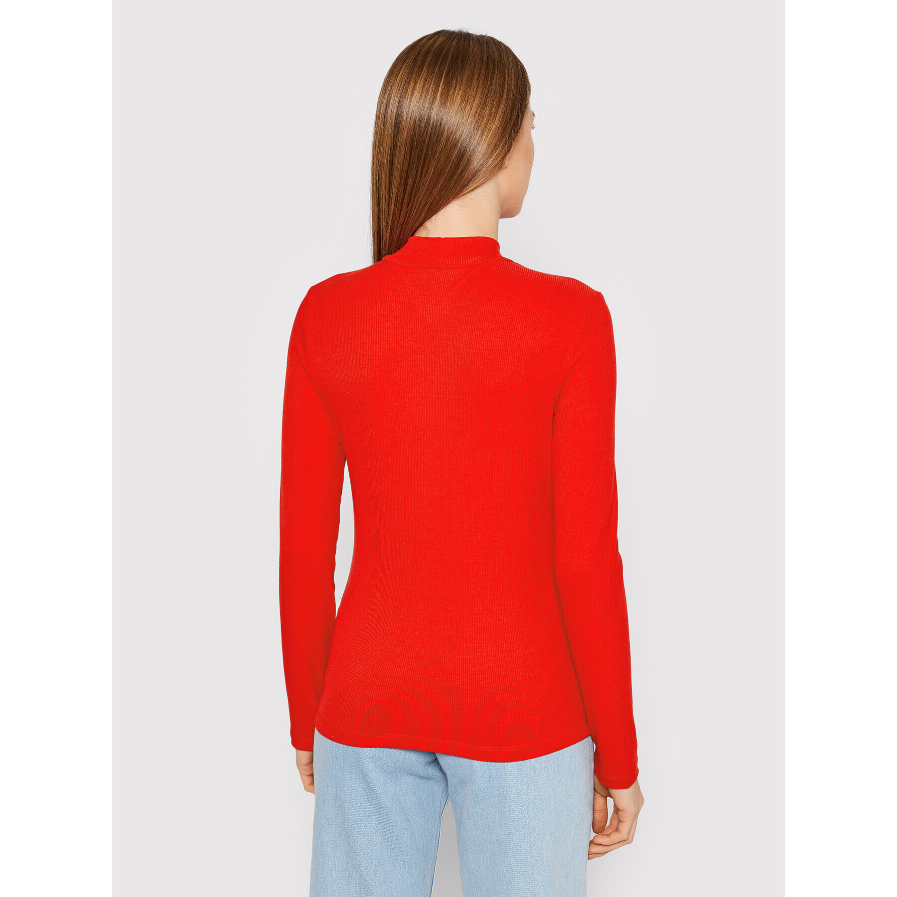 Tommy Jeans Halenka Rib Mock Neck DW0DW12014 Červená Slim Fit - Pepit.cz