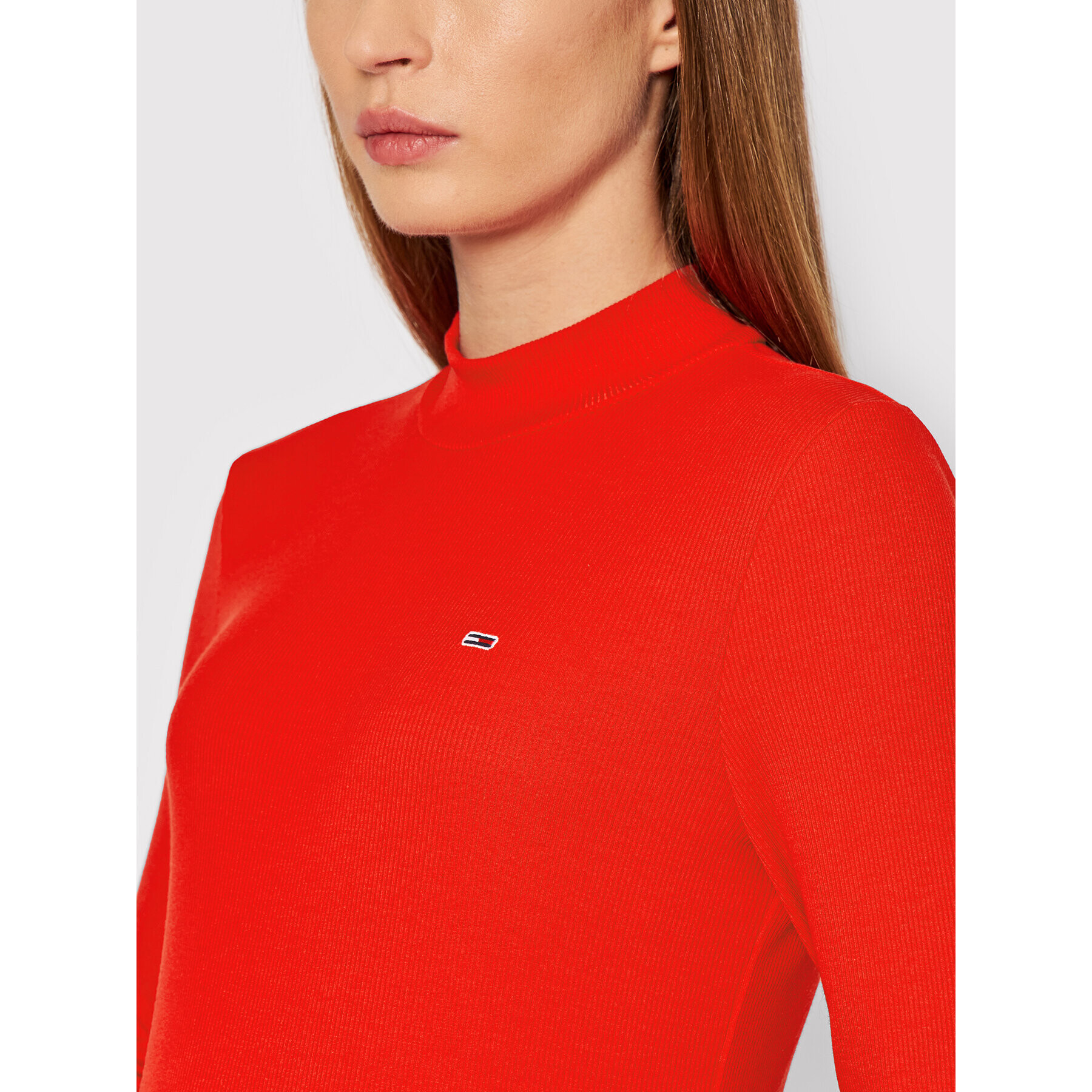 Tommy Jeans Halenka Rib Mock Neck DW0DW12014 Červená Slim Fit - Pepit.cz