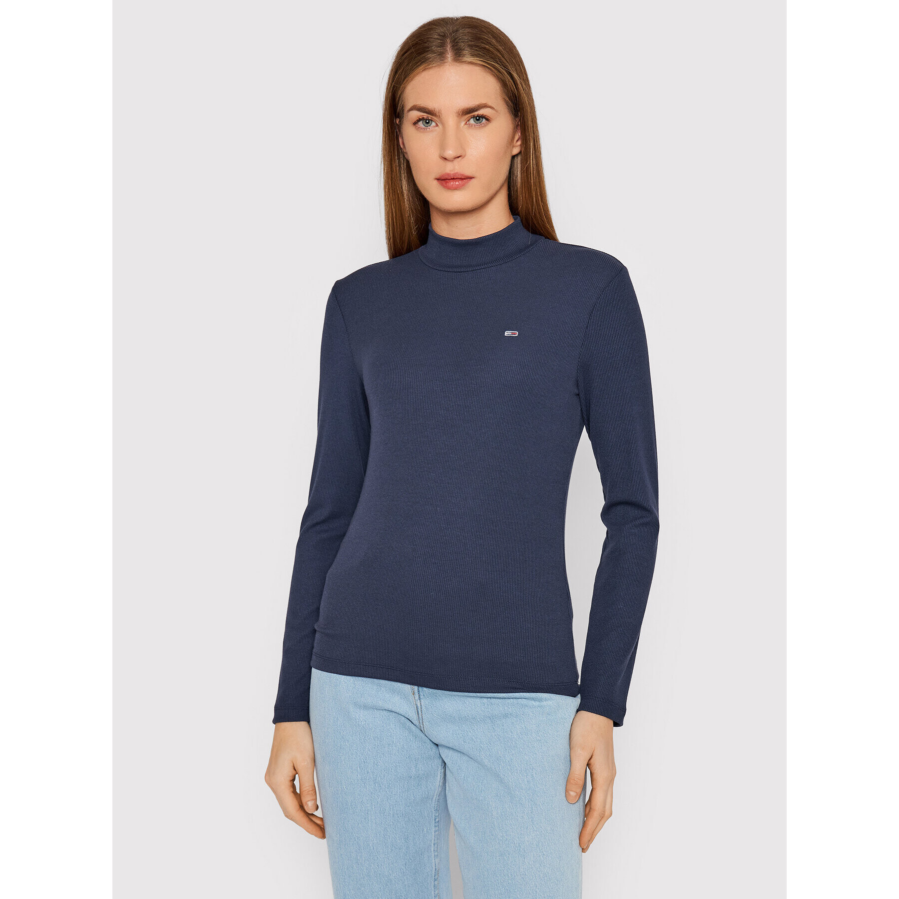 Tommy Jeans Halenka Rib Mock Neck DW0DW12014 Tmavomodrá Slim Fit - Pepit.cz