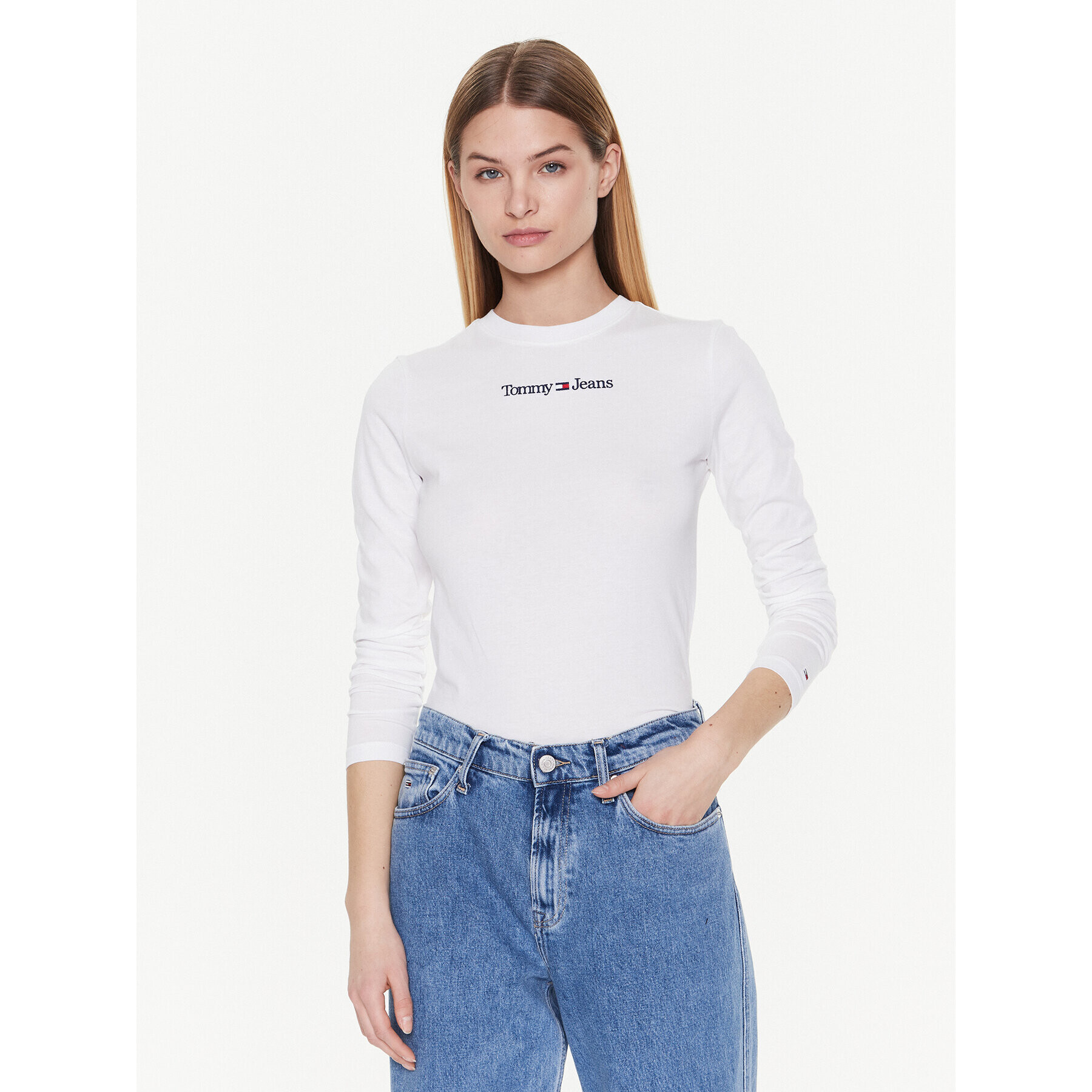 Tommy Jeans Halenka Serif Linear DW0DW14363 Bílá Regular Fit - Pepit.cz