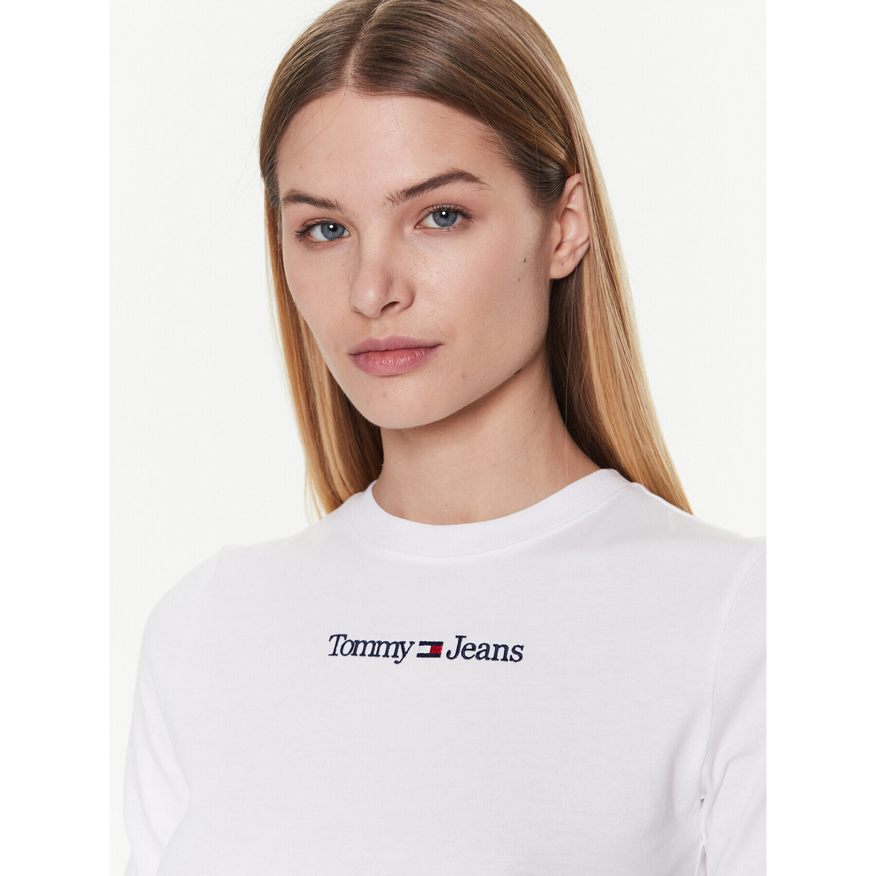 Tommy Jeans Halenka Serif Linear DW0DW14363 Bílá Regular Fit - Pepit.cz