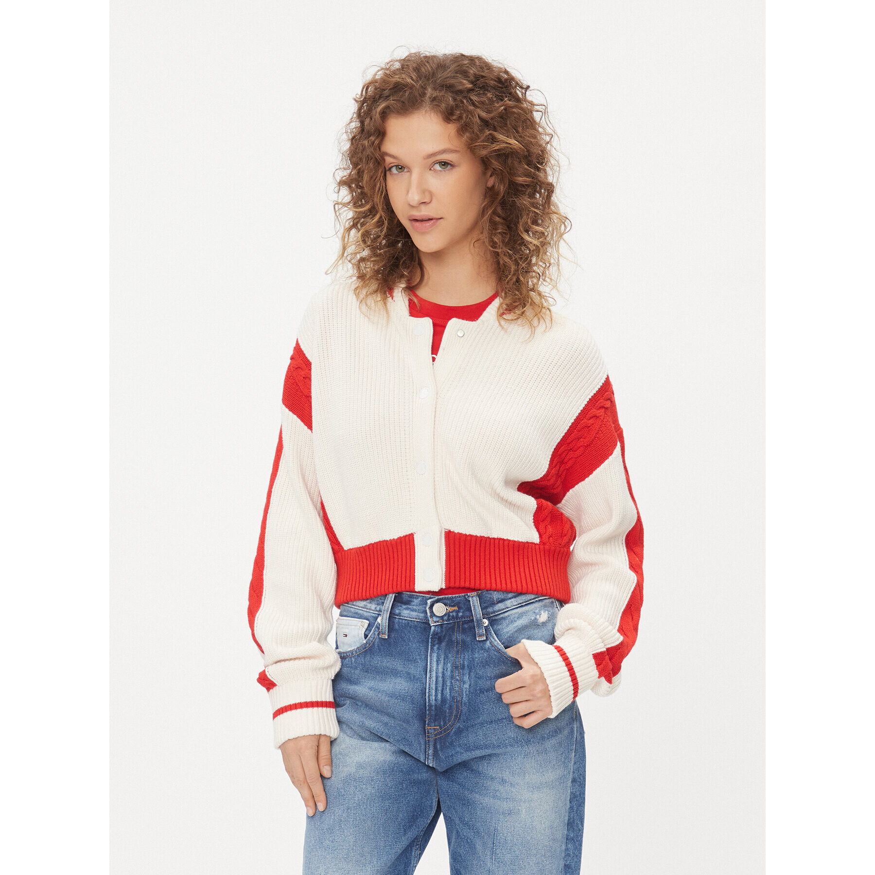 Tommy Jeans Kardigan Archive DW0DW15856 Écru Regular Fit - Pepit.cz