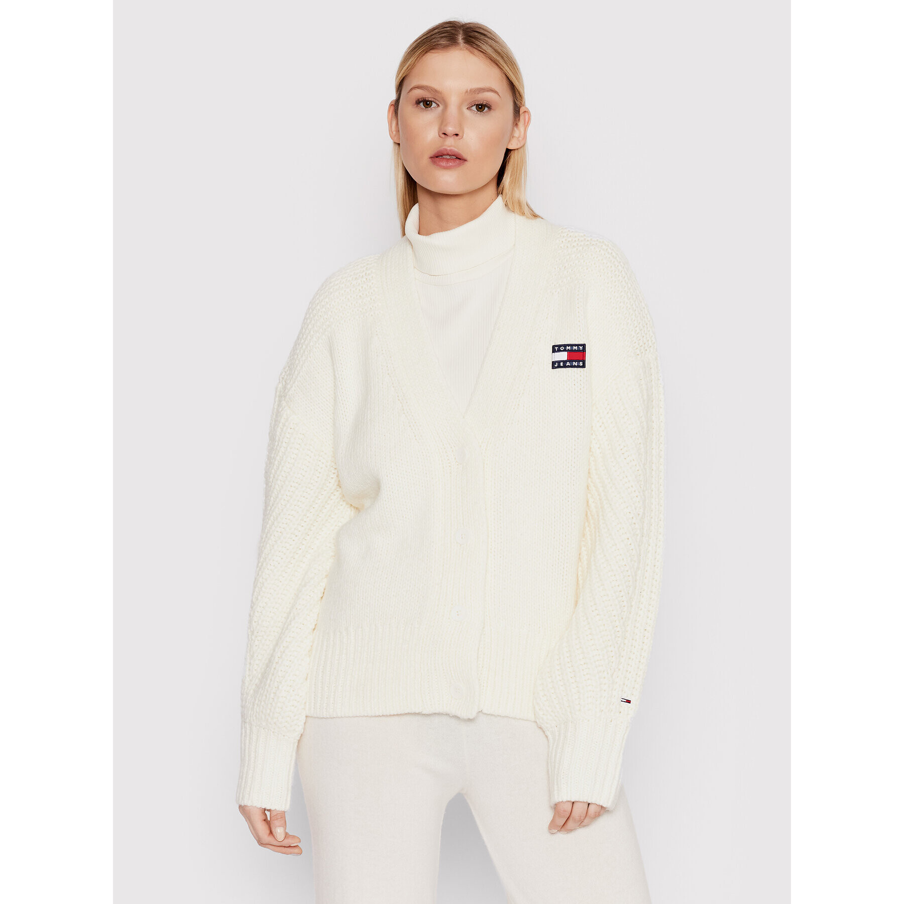 Tommy Jeans Kardigan Badge DW0DW12092 Béžová Oversize - Pepit.cz