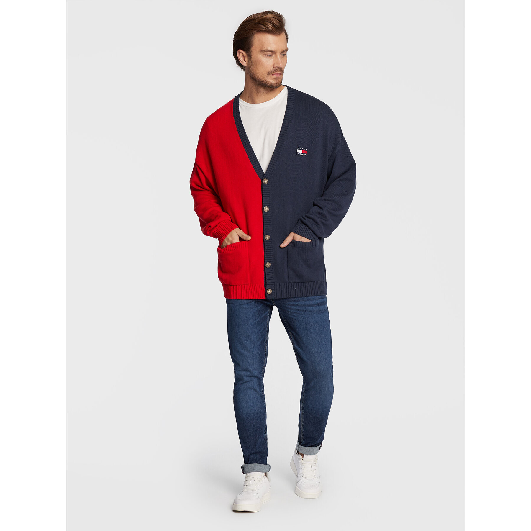 Tommy Jeans Kardigan Skater Archive DM0DM15073 Tmavomodrá Relaxed Fit - Pepit.cz