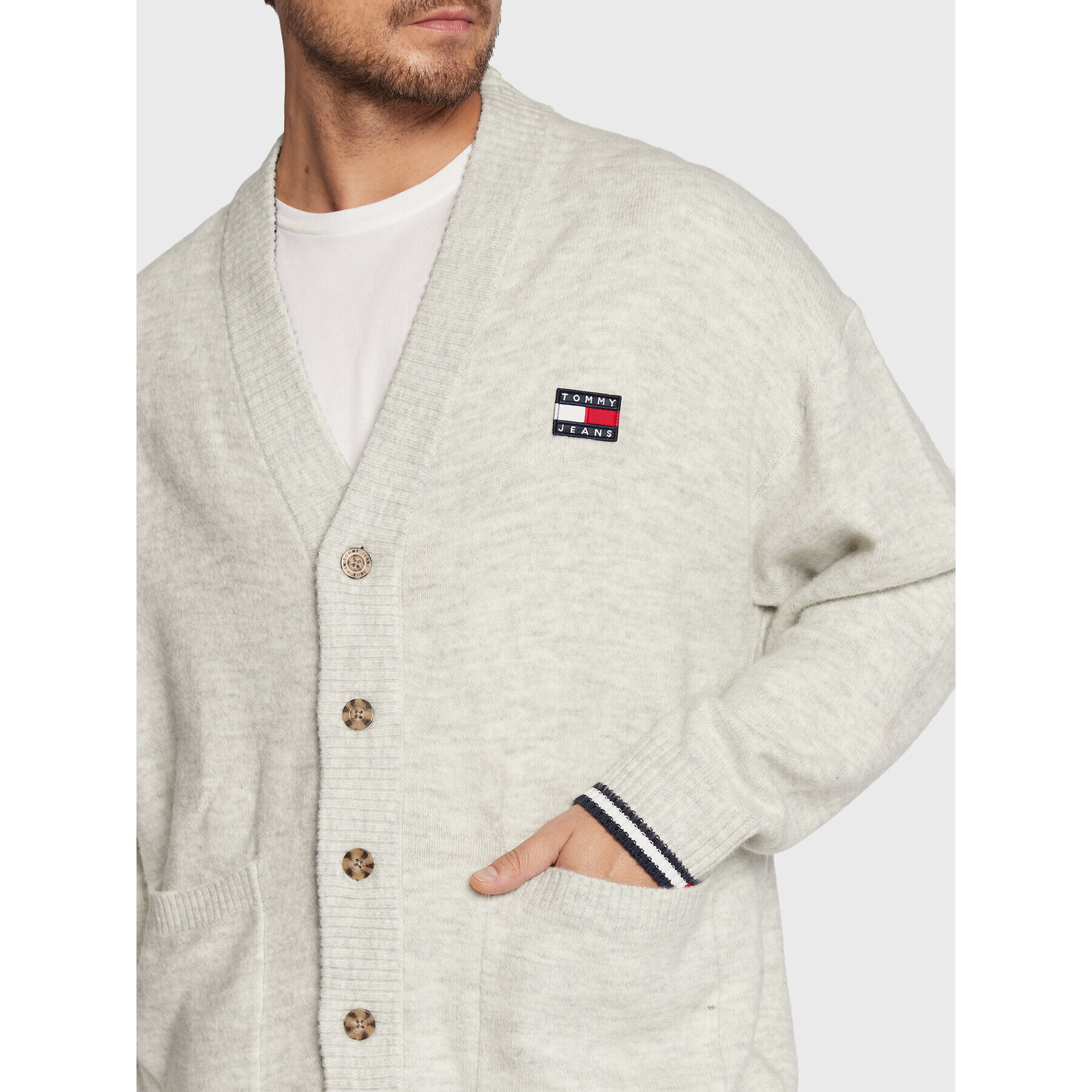 Tommy Jeans Kardigan Skater Badge DM0DM15066 Šedá Relaxed Fit - Pepit.cz