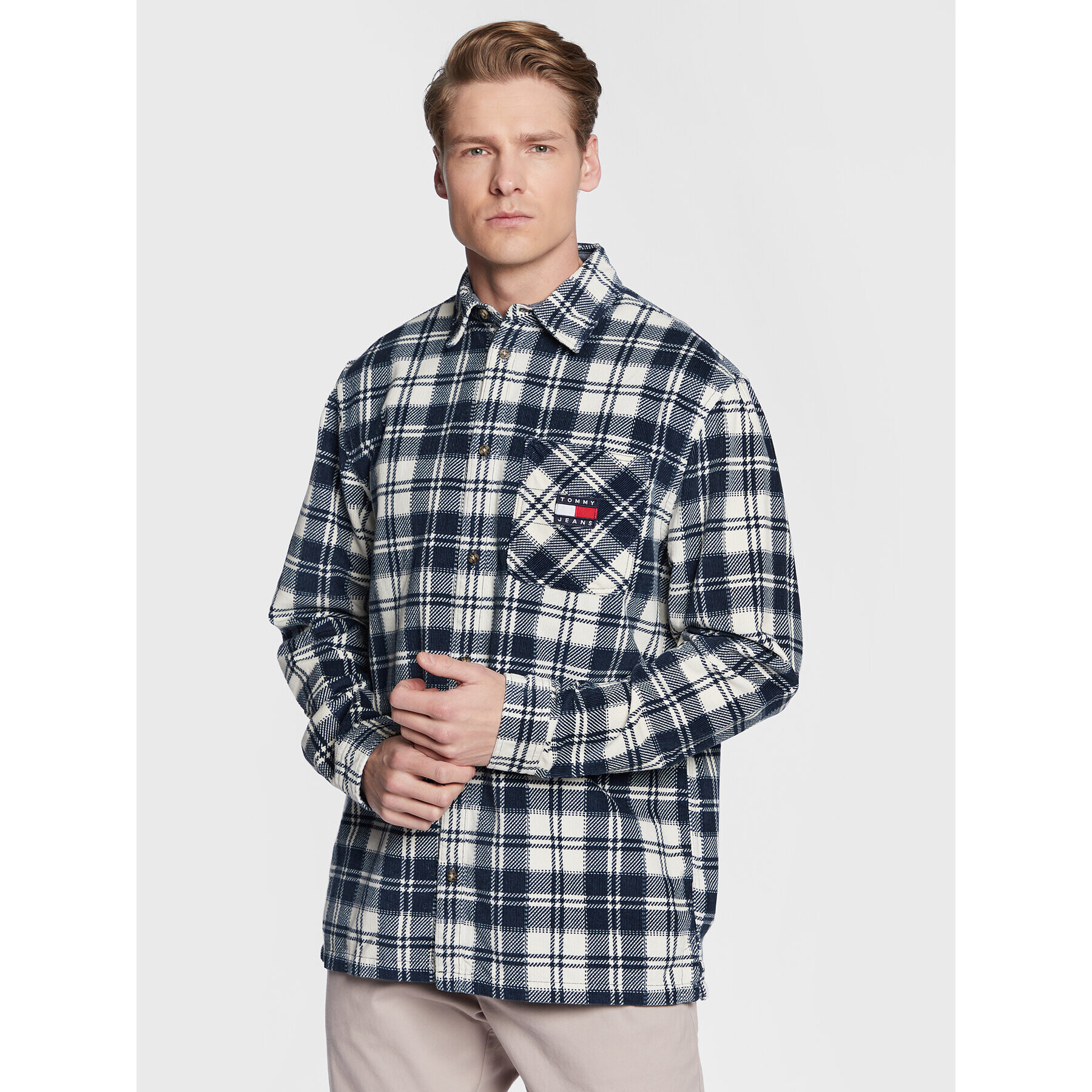 Tommy Jeans Košile Checked Cord DM0DM15409 Tmavomodrá Relaxed Fit - Pepit.cz