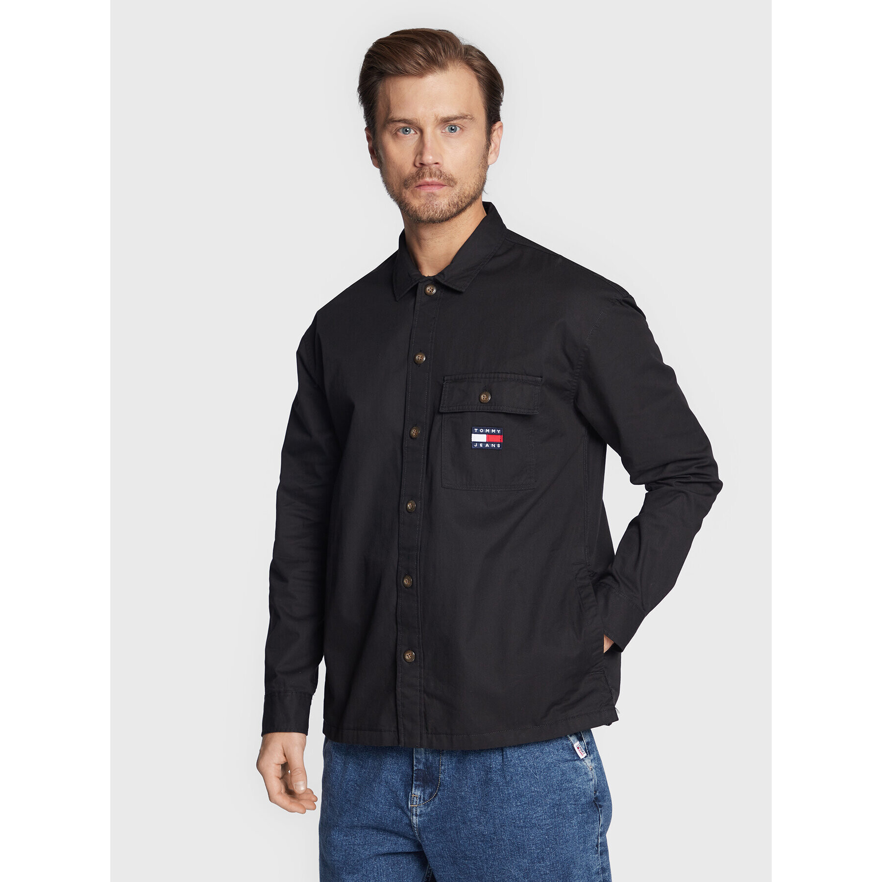 Tommy Jeans Košile Classic Solid DM0DM15129 Černá Overshirt Fit - Pepit.cz