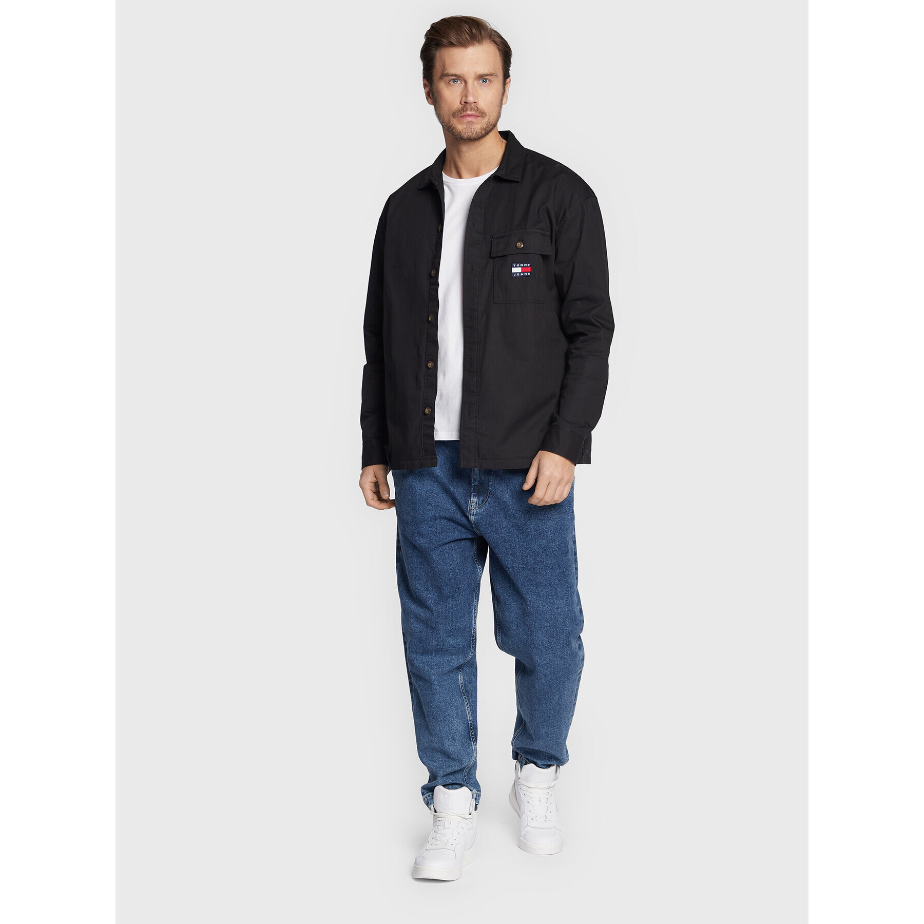 Tommy Jeans Košile Classic Solid DM0DM15129 Černá Overshirt Fit - Pepit.cz