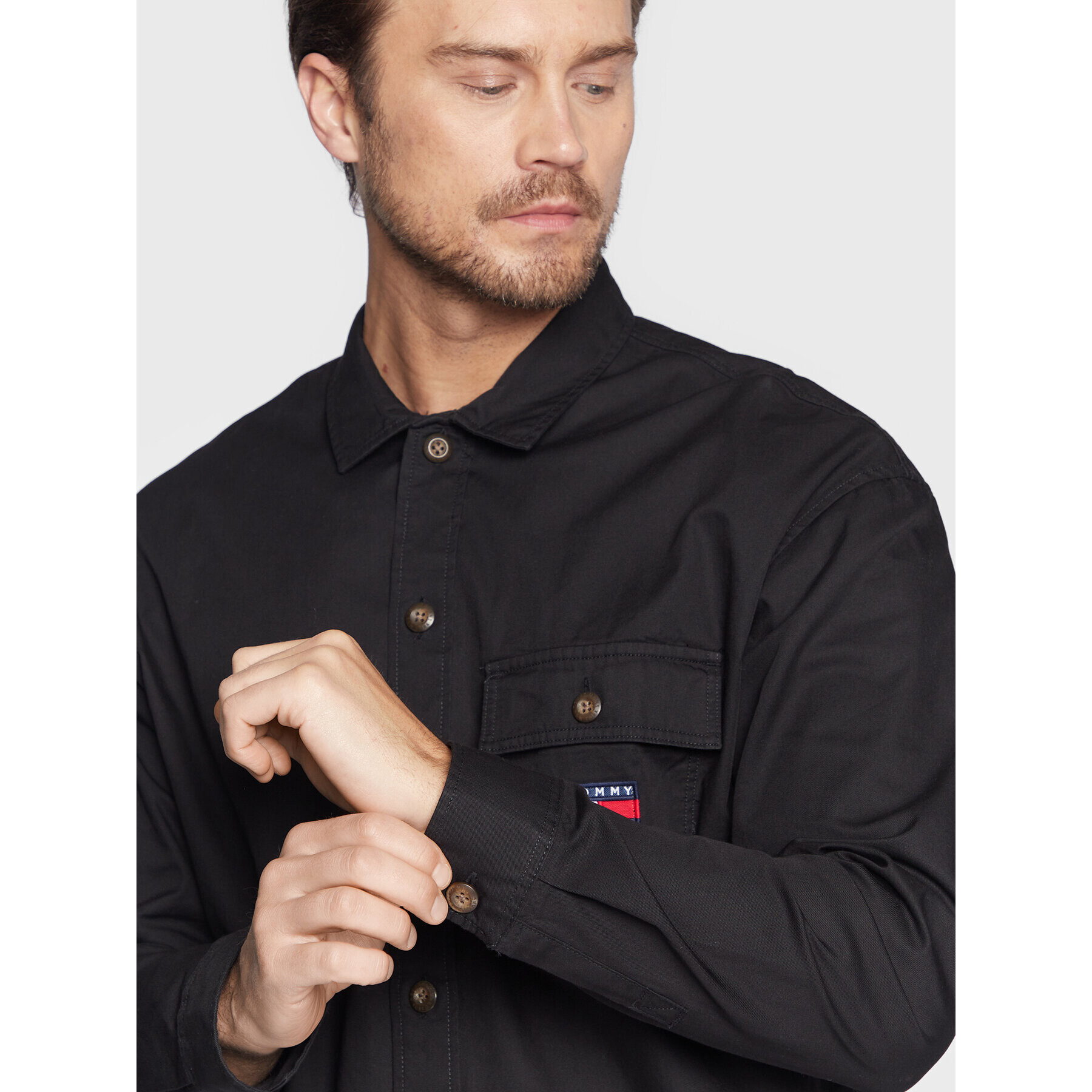 Tommy Jeans Košile Classic Solid DM0DM15129 Černá Overshirt Fit - Pepit.cz