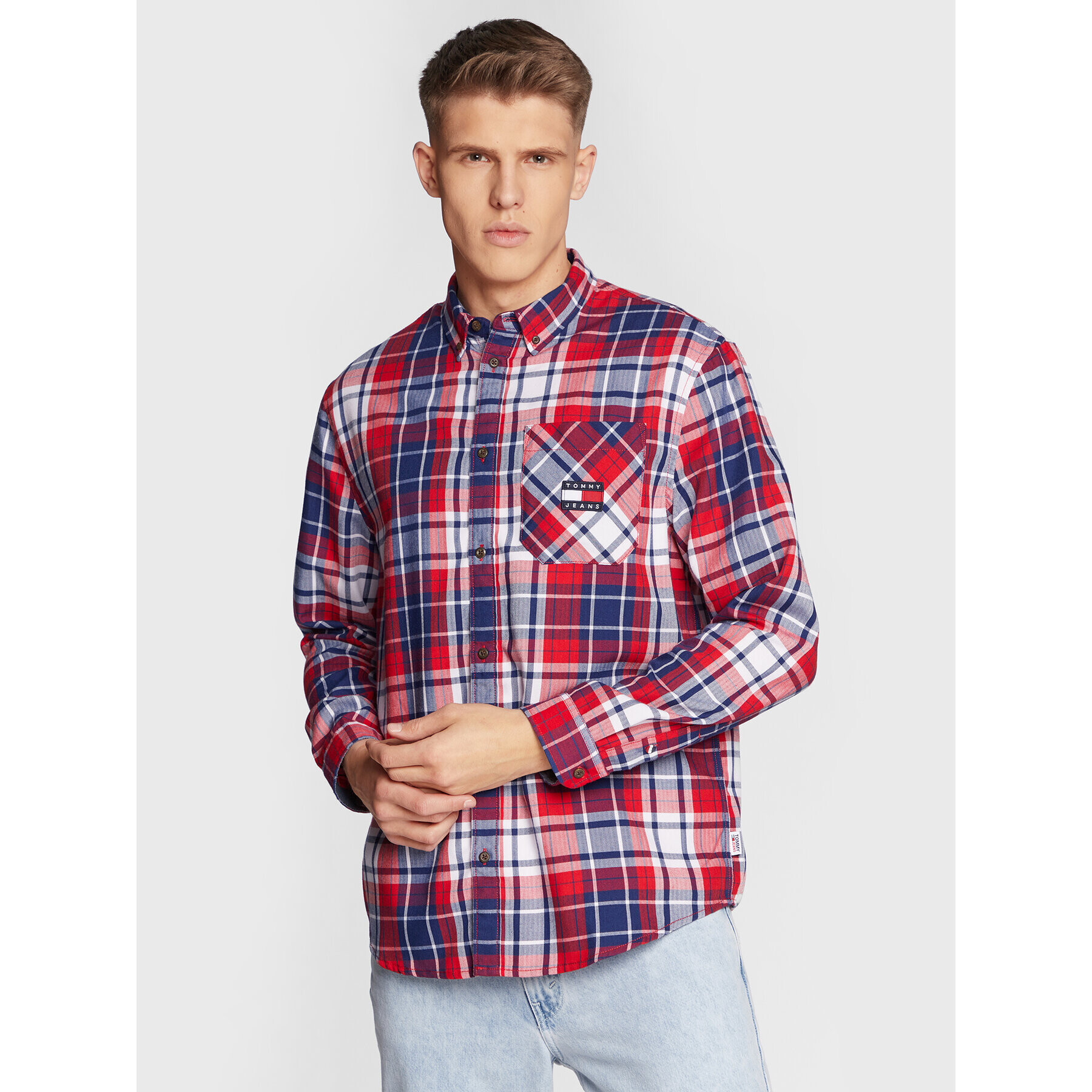 Tommy Jeans Košile DM0DM15404 Červená Relaxed Fit - Pepit.cz