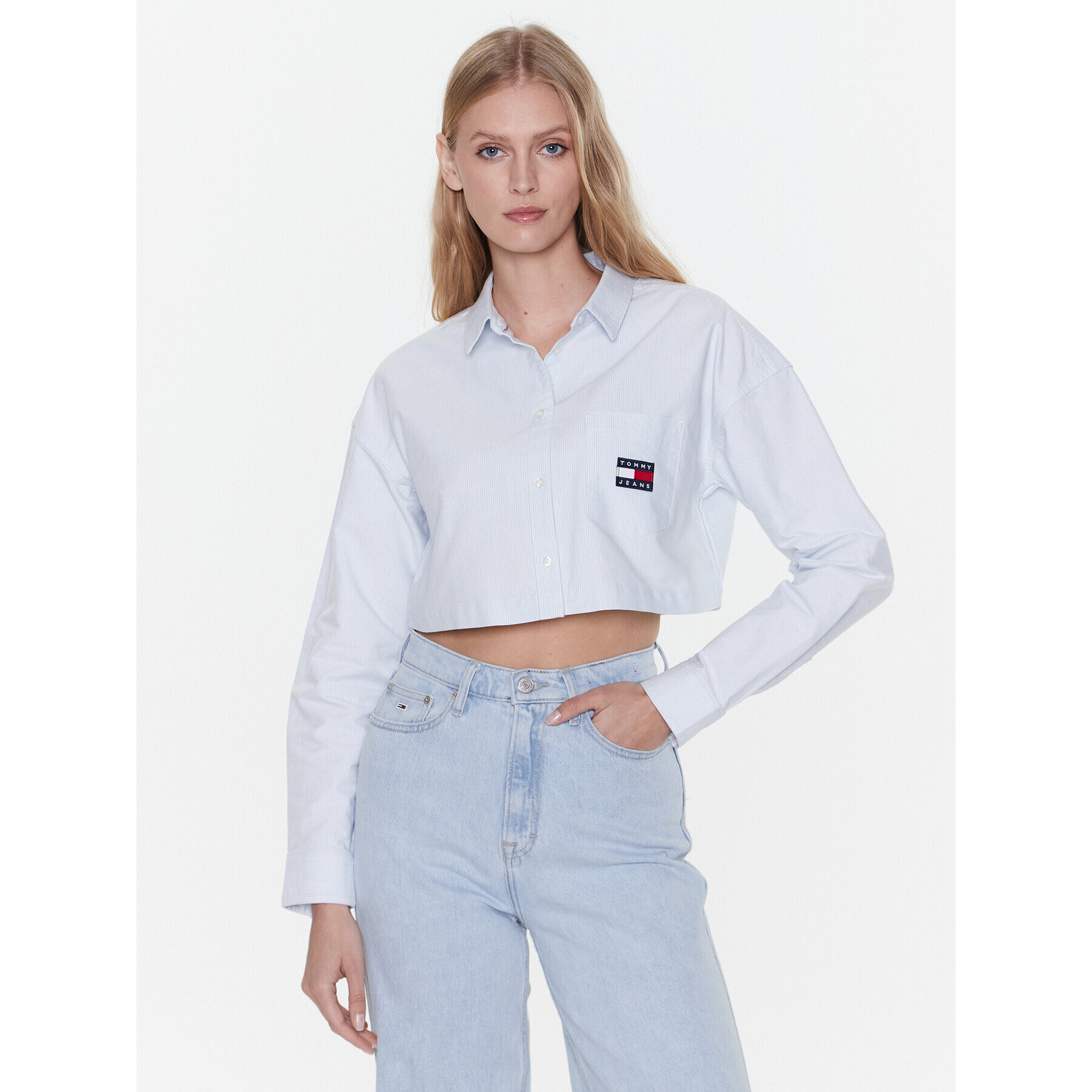 Tommy Jeans Košile DW0DW15040 Modrá Cropped Fit - Pepit.cz