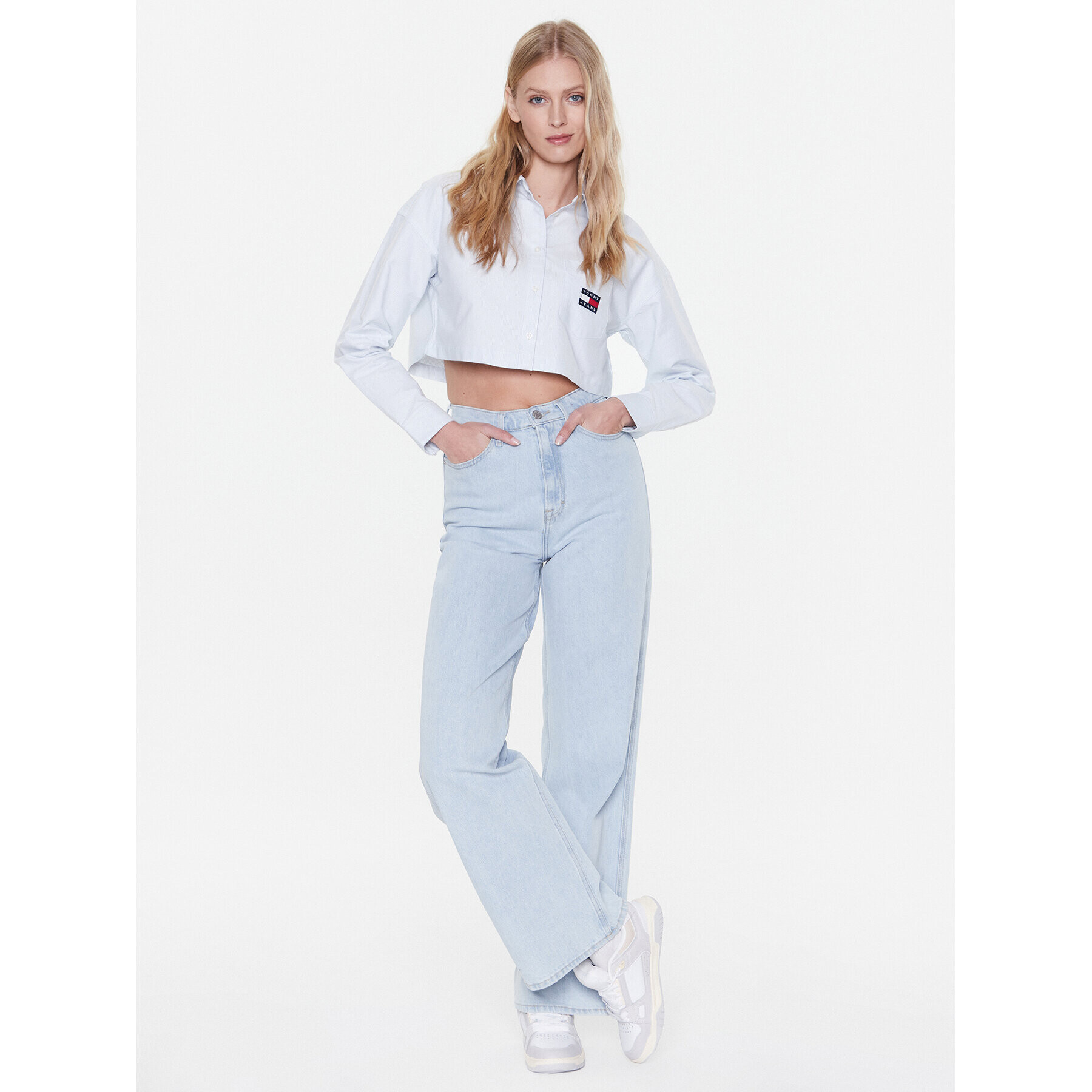 Tommy Jeans Košile DW0DW15040 Modrá Cropped Fit - Pepit.cz