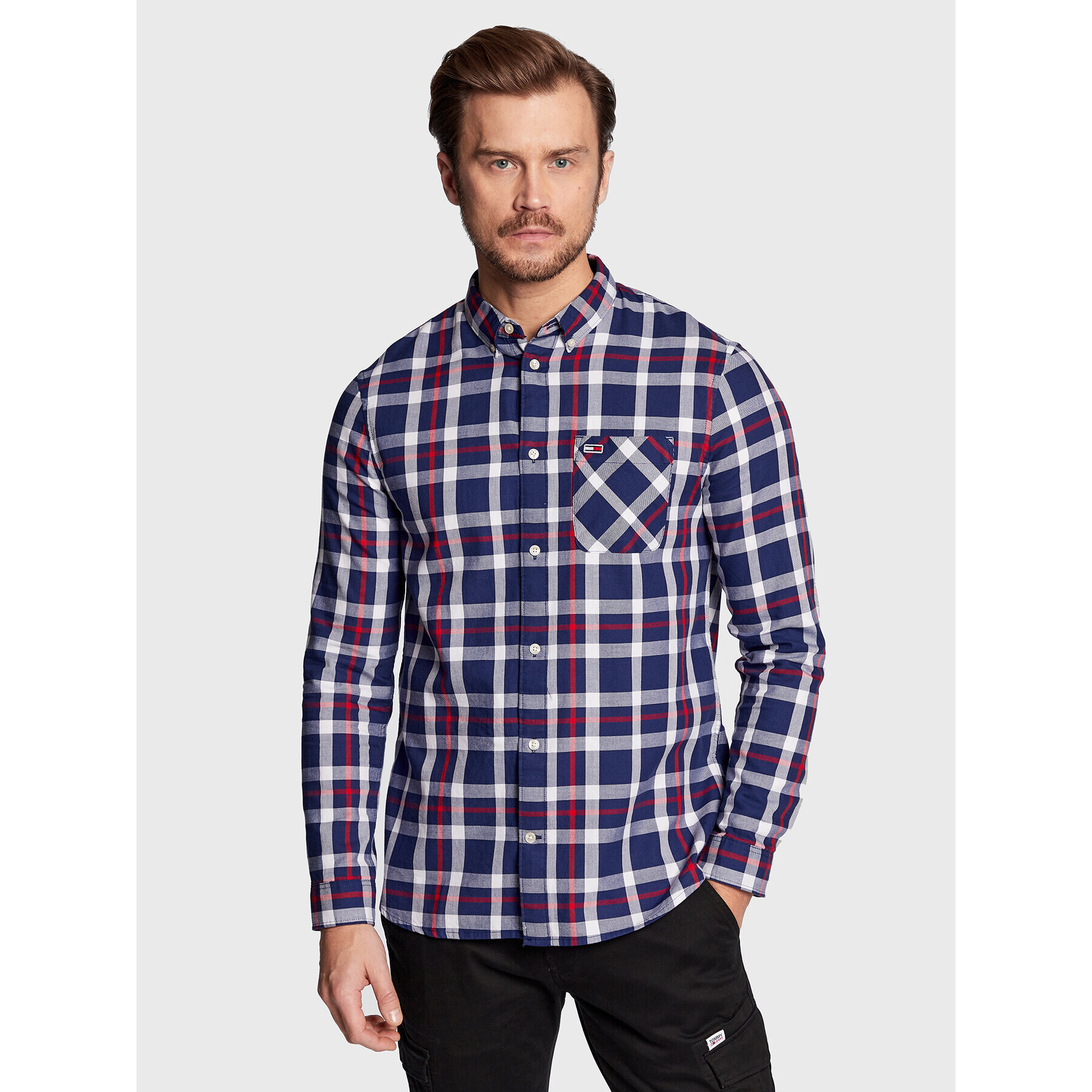 Tommy Jeans Košile Essential Check DM0DM15399 Tmavomodrá Regular Fit - Pepit.cz