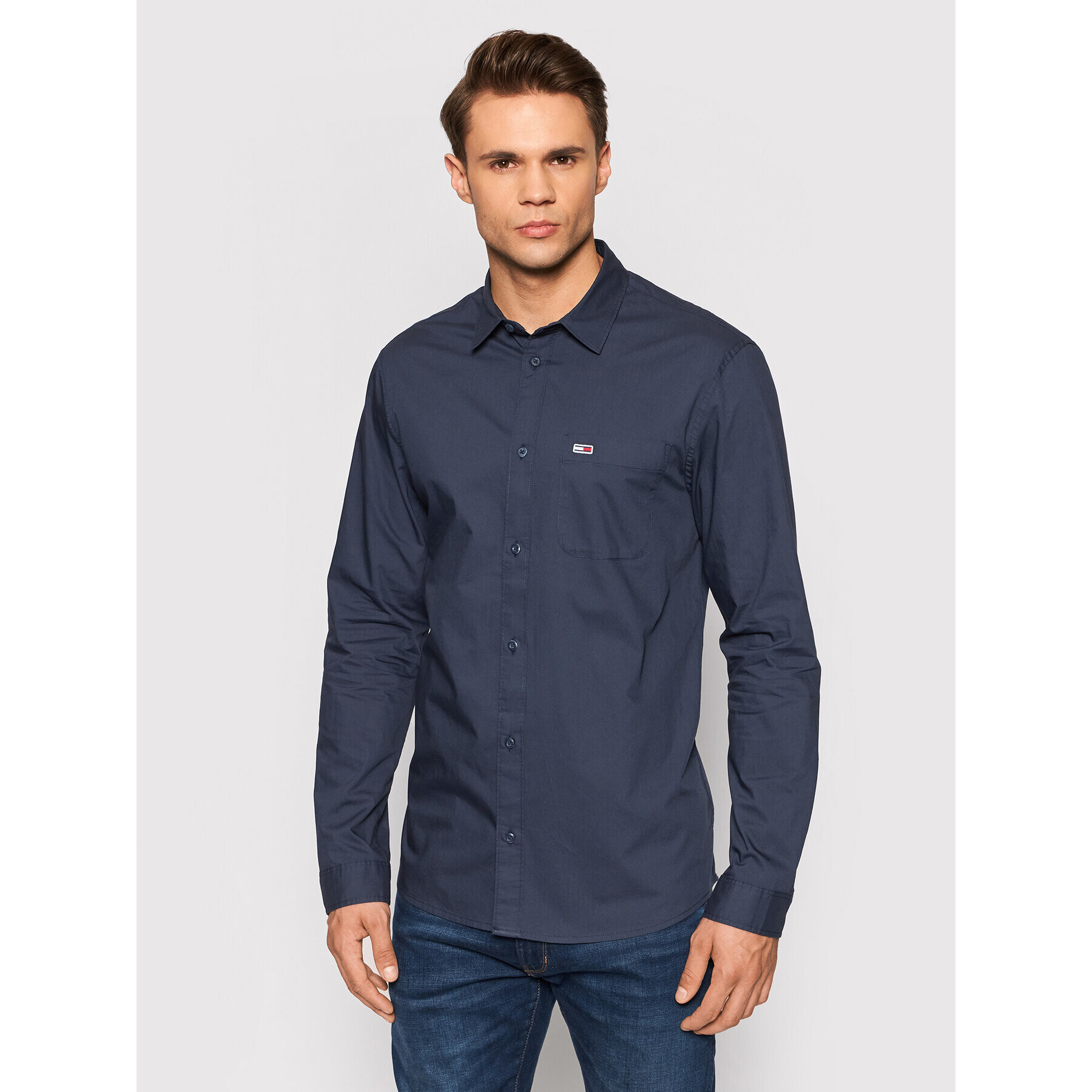 Tommy Jeans Košile Essential Poplin DM0DM11870 Tmavomodrá Regular Fit - Pepit.cz