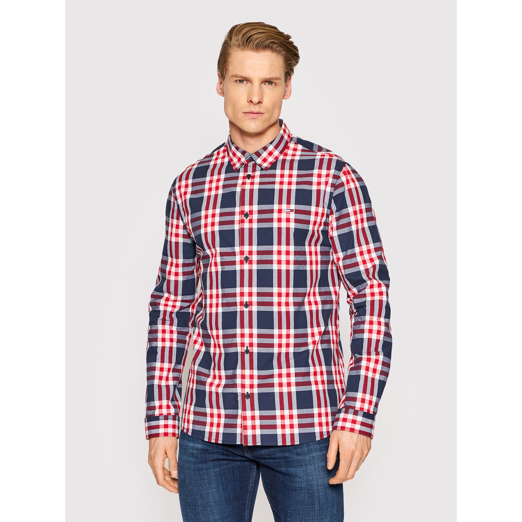 Tommy Jeans Košile Essential Poplin DM0DM13041 Tmavomodrá Regular Fit - Pepit.cz