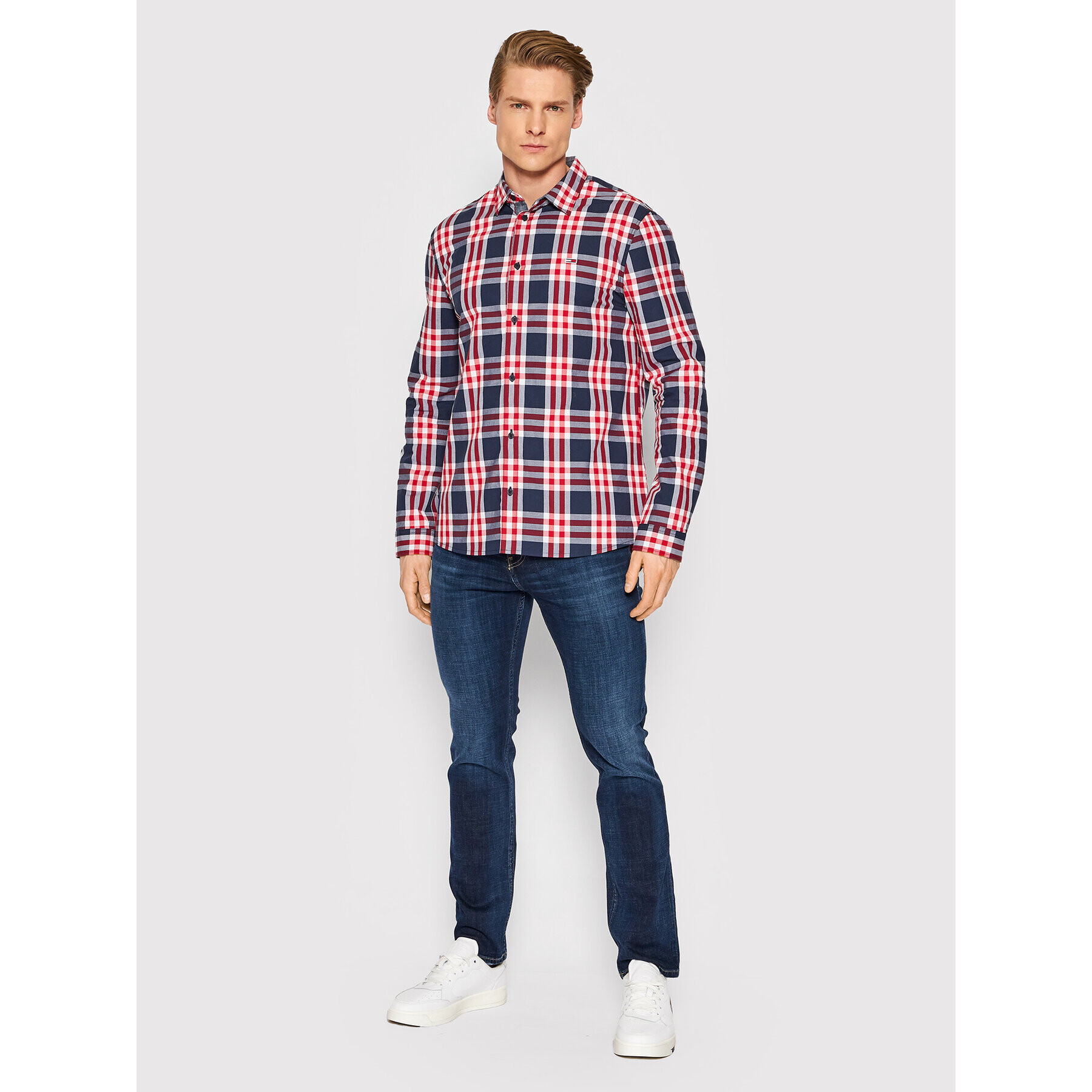 Tommy Jeans Košile Essential Poplin DM0DM13041 Tmavomodrá Regular Fit - Pepit.cz