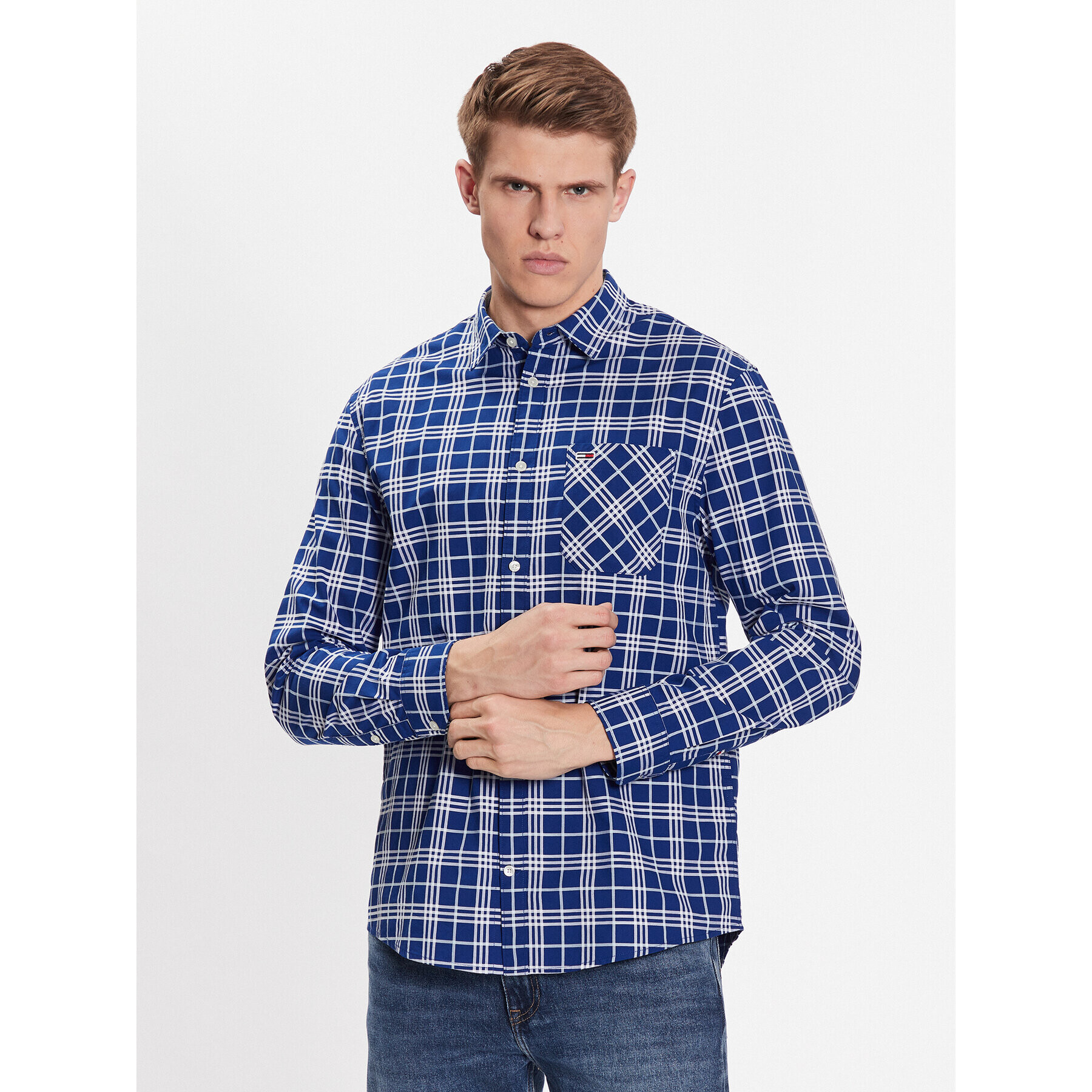 Tommy Jeans Košile Small Check DM0DM16608 Tmavomodrá Classic Fit - Pepit.cz