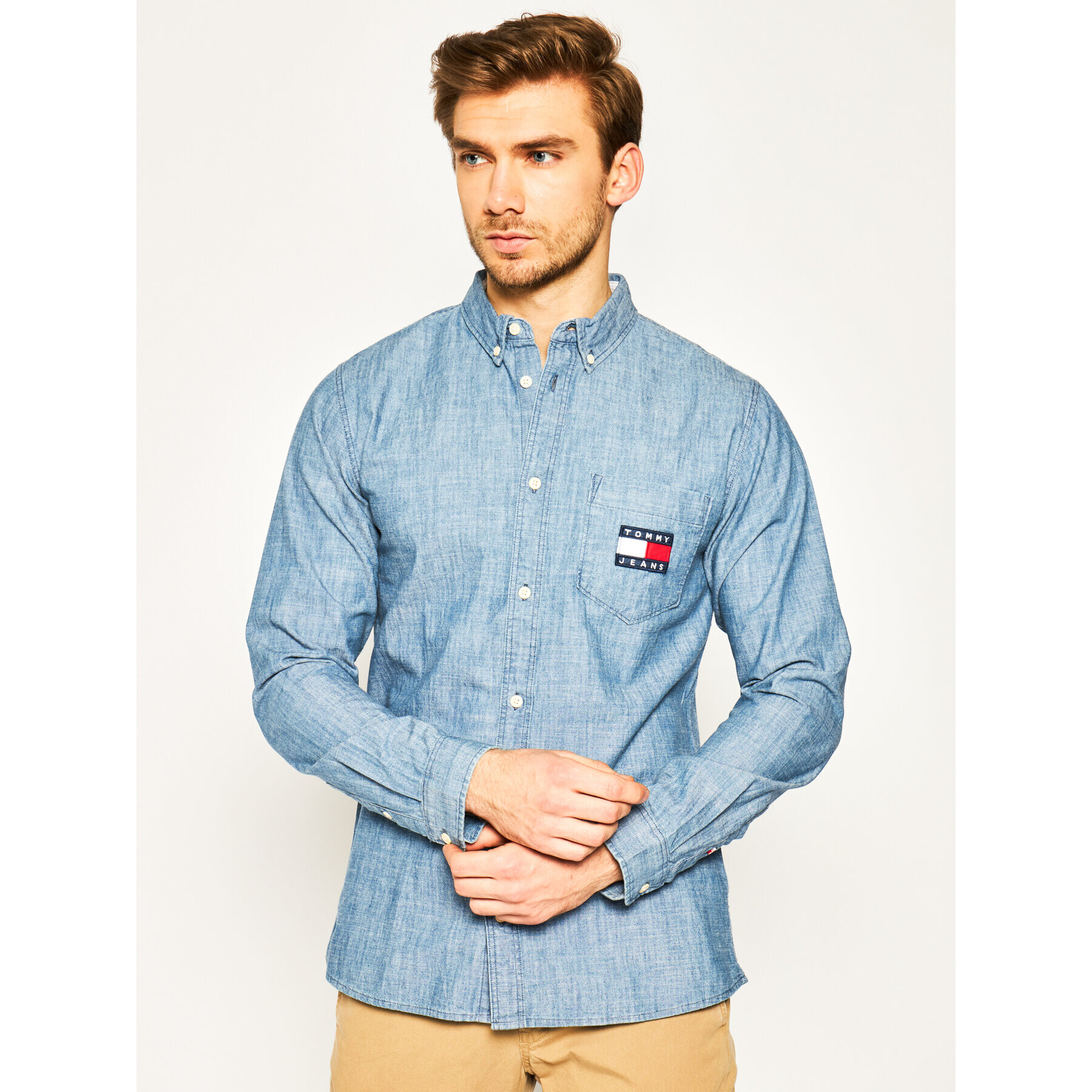 Tommy Jeans Košile Tjm Chambray DM0DM07922 Modrá Regular Fit - Pepit.cz