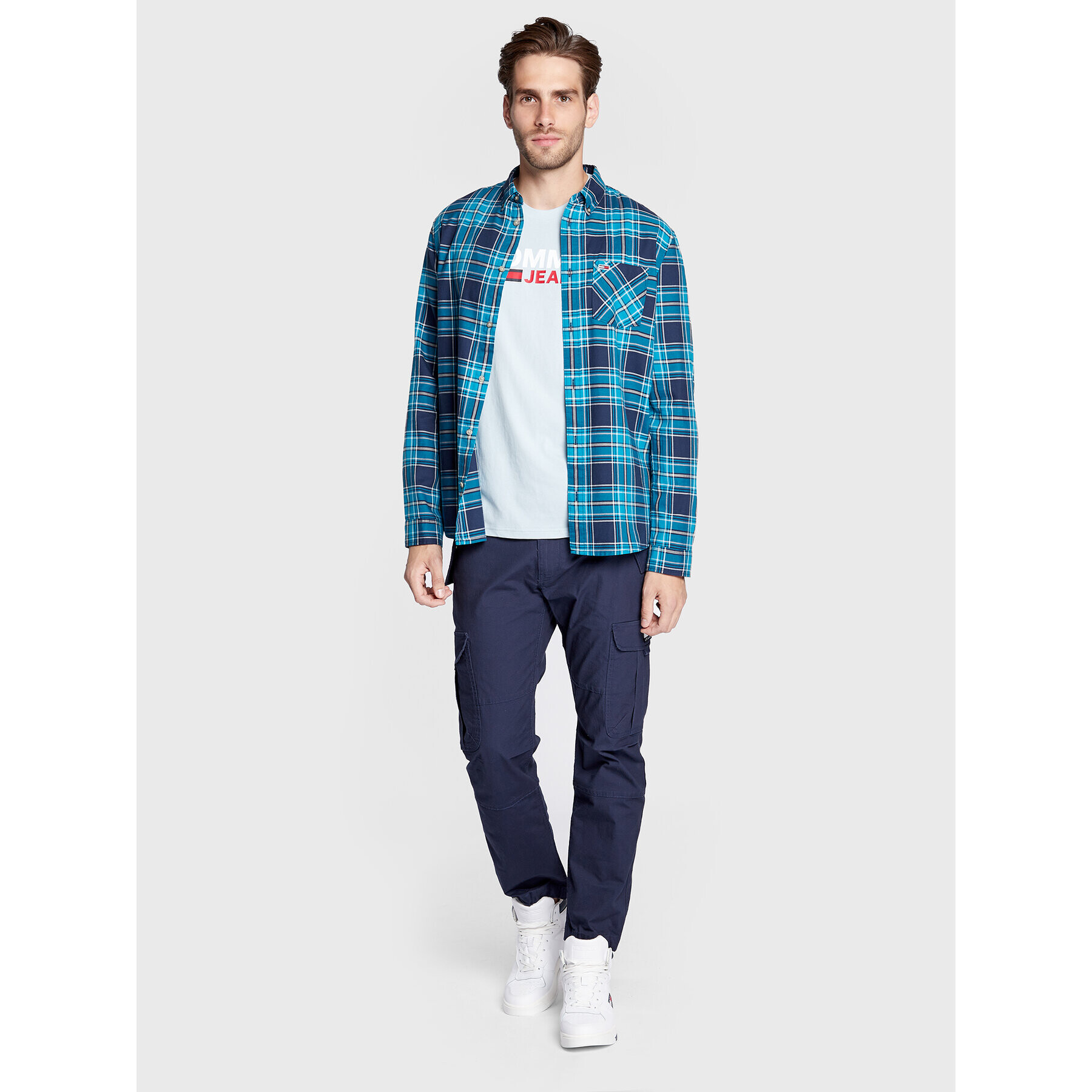 Tommy Jeans Košile Tjm Essential Check DM0DM14180 Modrá Regular Fit - Pepit.cz