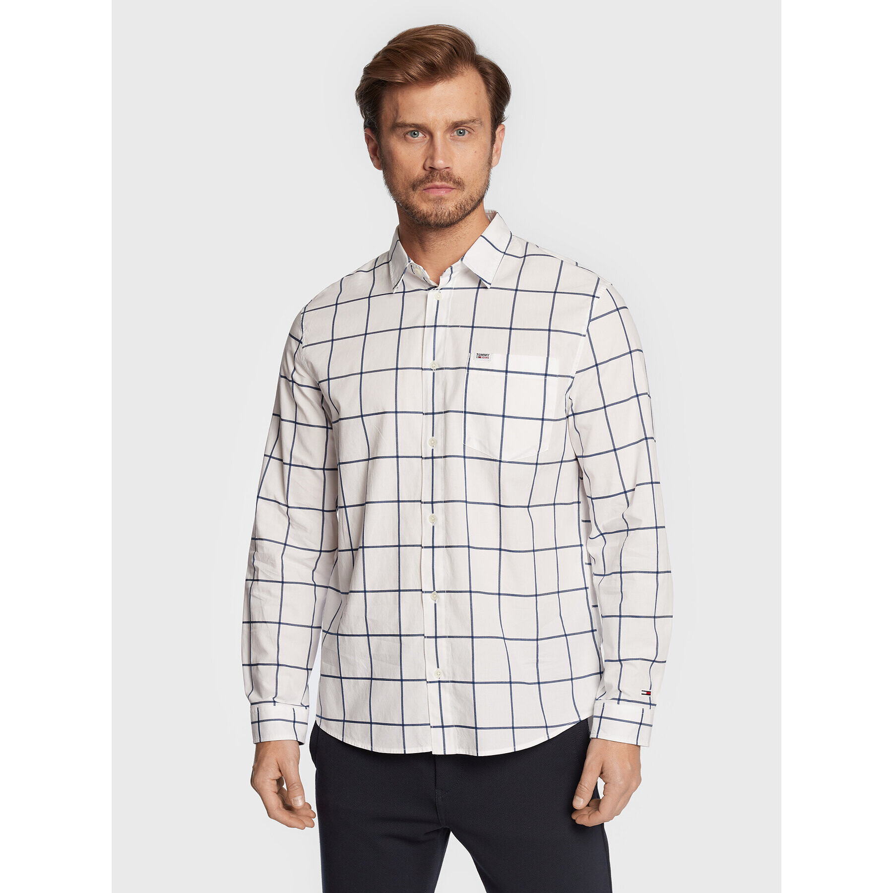 Tommy Jeans Košile Windowpane DM0DM14177 Bílá Classic Fit - Pepit.cz