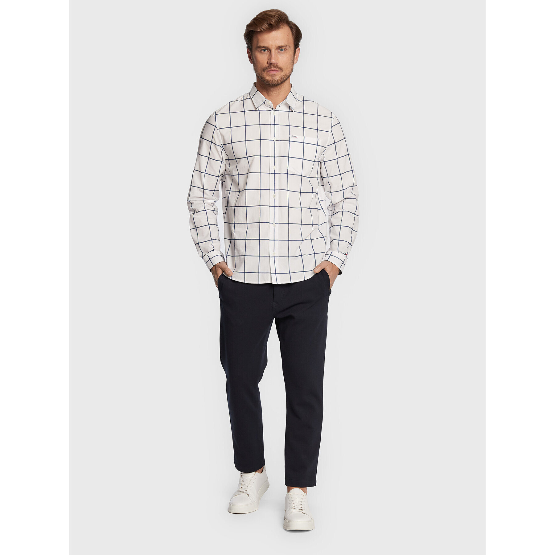 Tommy Jeans Košile Windowpane DM0DM14177 Bílá Classic Fit - Pepit.cz