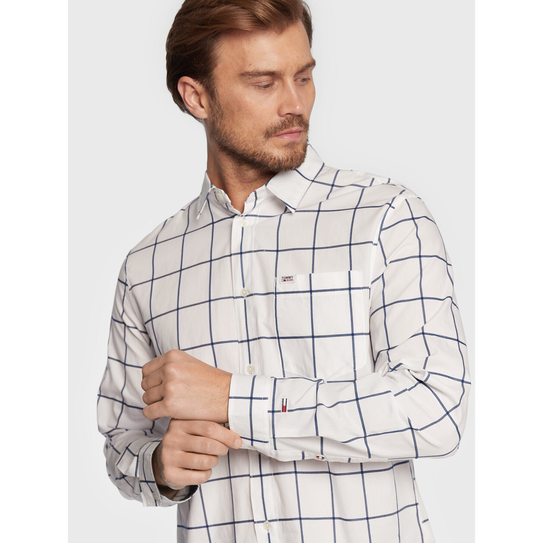 Tommy Jeans Košile Windowpane DM0DM14177 Bílá Classic Fit - Pepit.cz