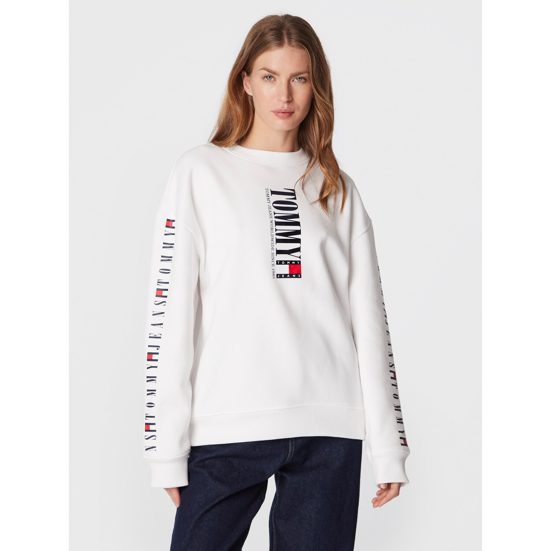 Tommy Jeans Mikina Archive DW0DW14346 Bílá Relaxed Fit - Pepit.cz