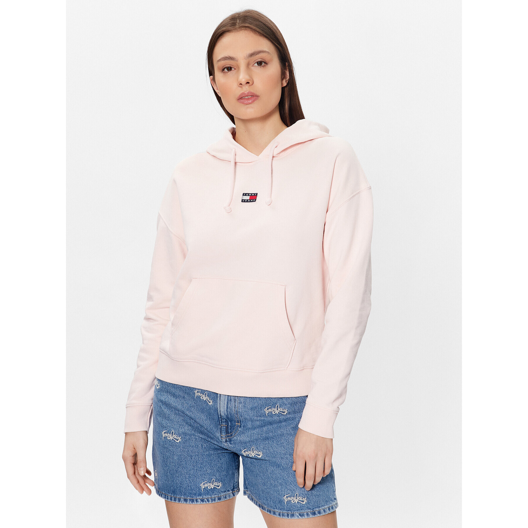 Tommy Jeans Mikina Badge DW0DW15411 Růžová Relaxed Fit - Pepit.cz