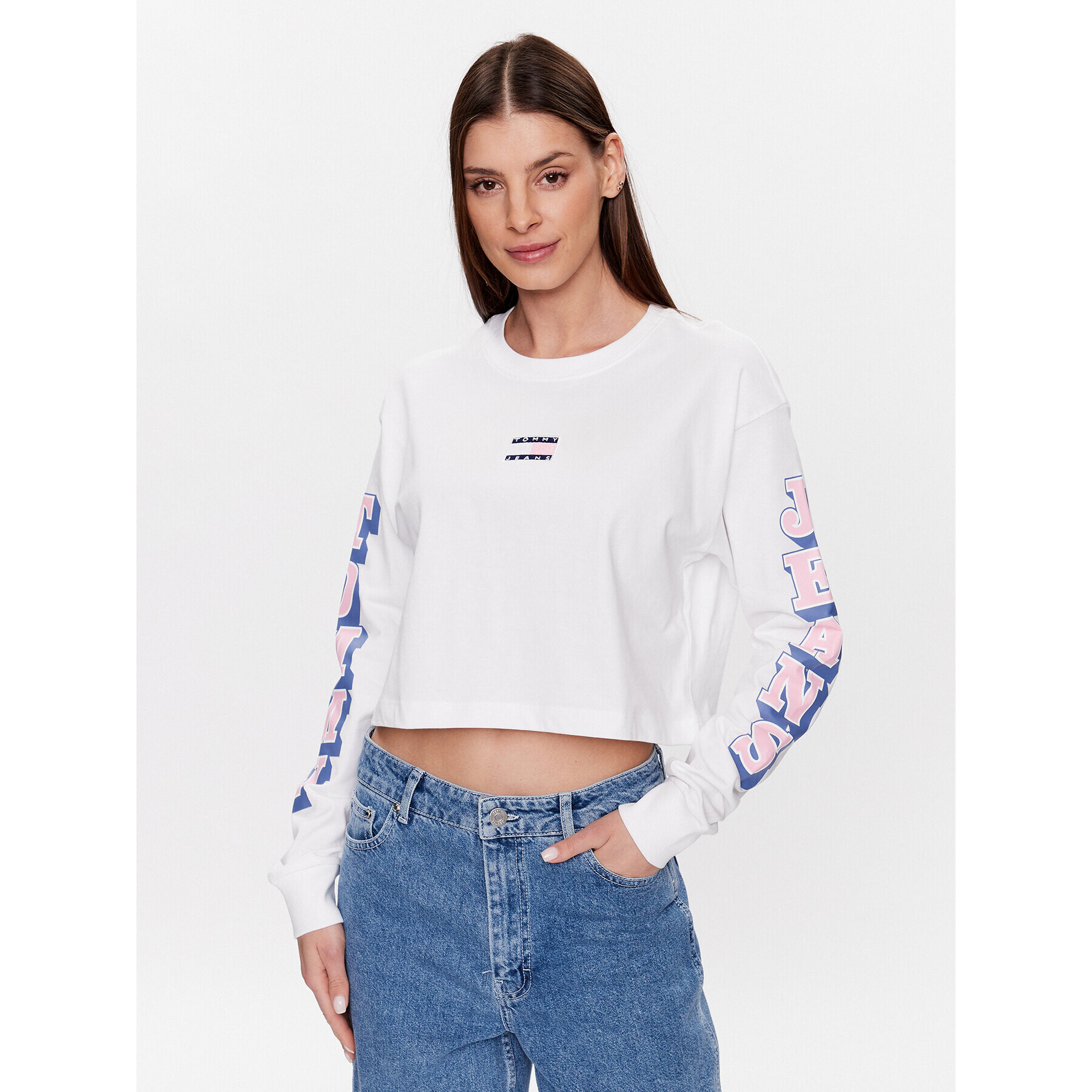 Tommy Jeans Mikina Badge DW0DW15482 Bílá Relaxed Fit - Pepit.cz