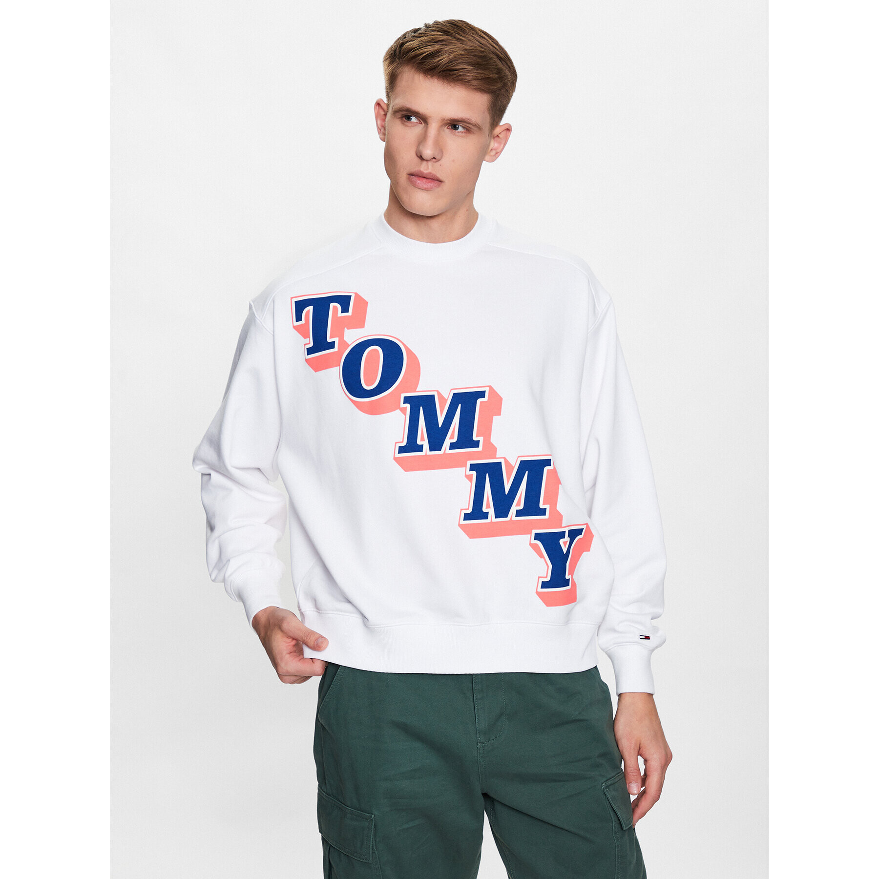 Tommy Jeans Mikina Boxy College DM0DM16379 Bílá Boxy Fit - Pepit.cz