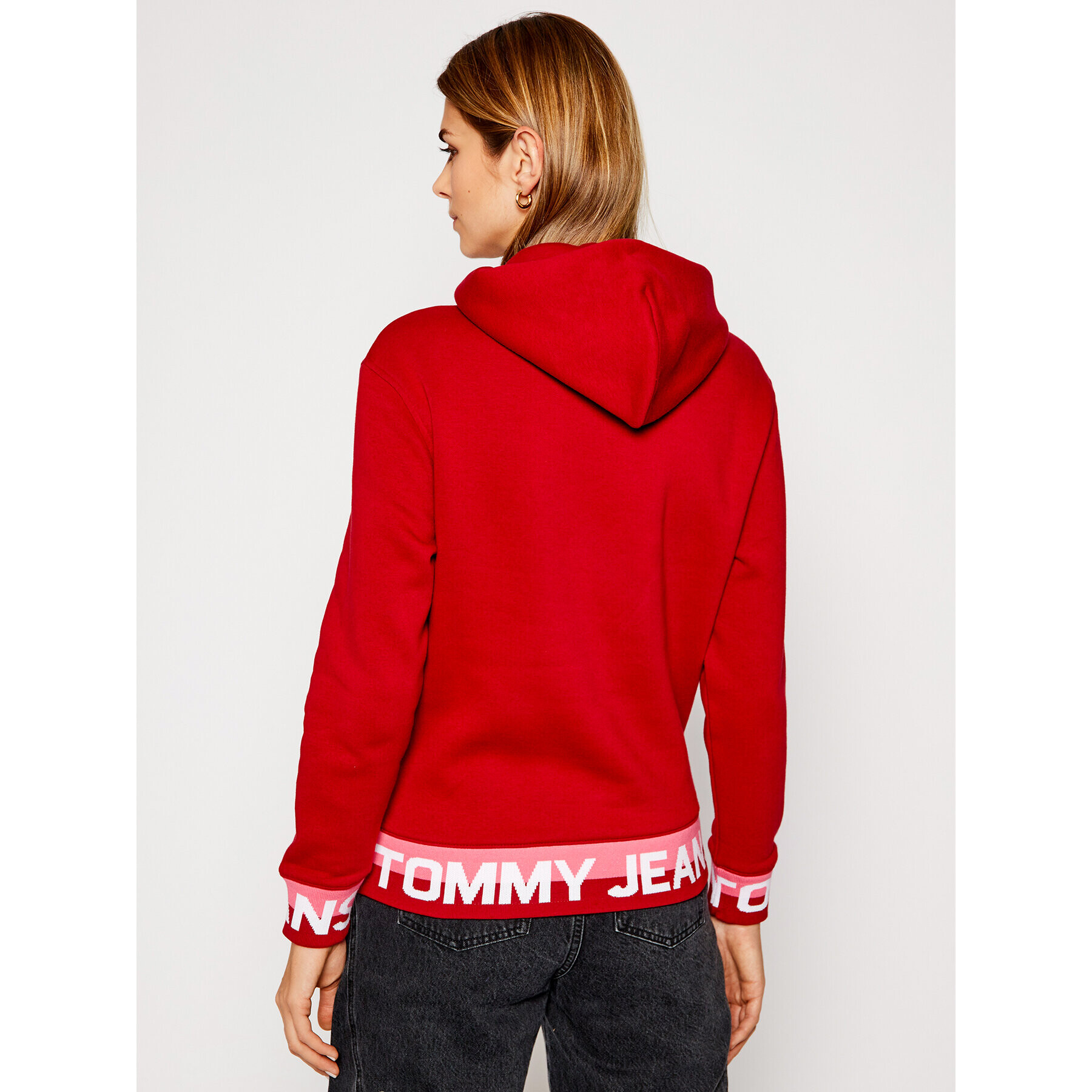 Tommy Jeans Mikina Branded Hem DW0DW08980 Červená Relaxed Fit - Pepit.cz