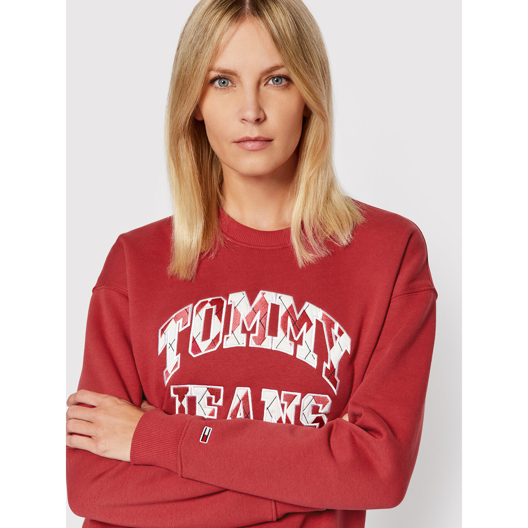 Tommy Jeans Mikina College Argyle Crew DW0DW11829 Bordó Regular Fit - Pepit.cz